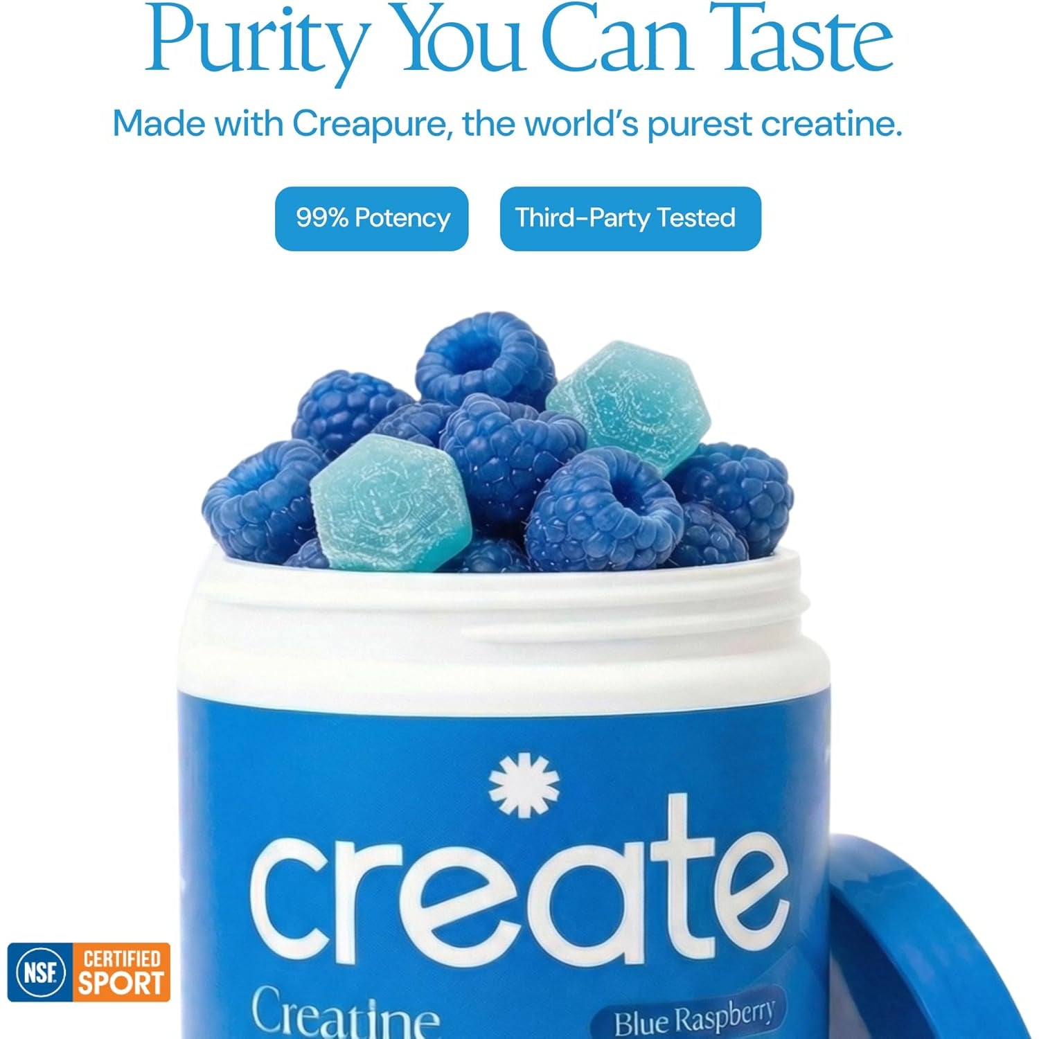 Create Creatine Monohydrate Gummies – Blue Raspberry | 1.5g Per Gummy | Vegan & Gluten-Free | Strength, Focus & Endurance for Men & Women