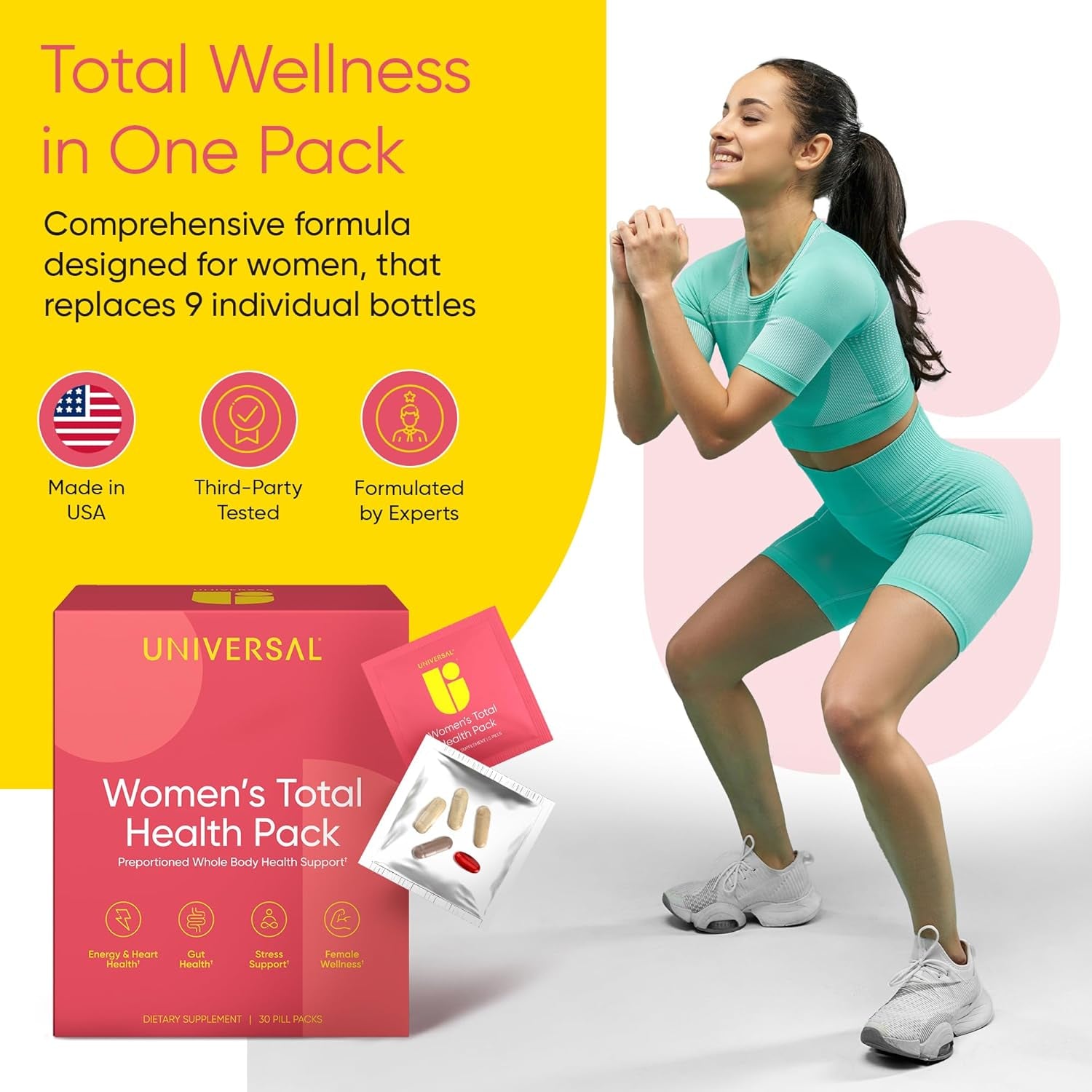 Universal Nutrition Women's Total Health Daily Vitamin Packs – 30 Packets | All-in-One Women's Multivitamin for Energy, Stress, Digestion & Gut Health