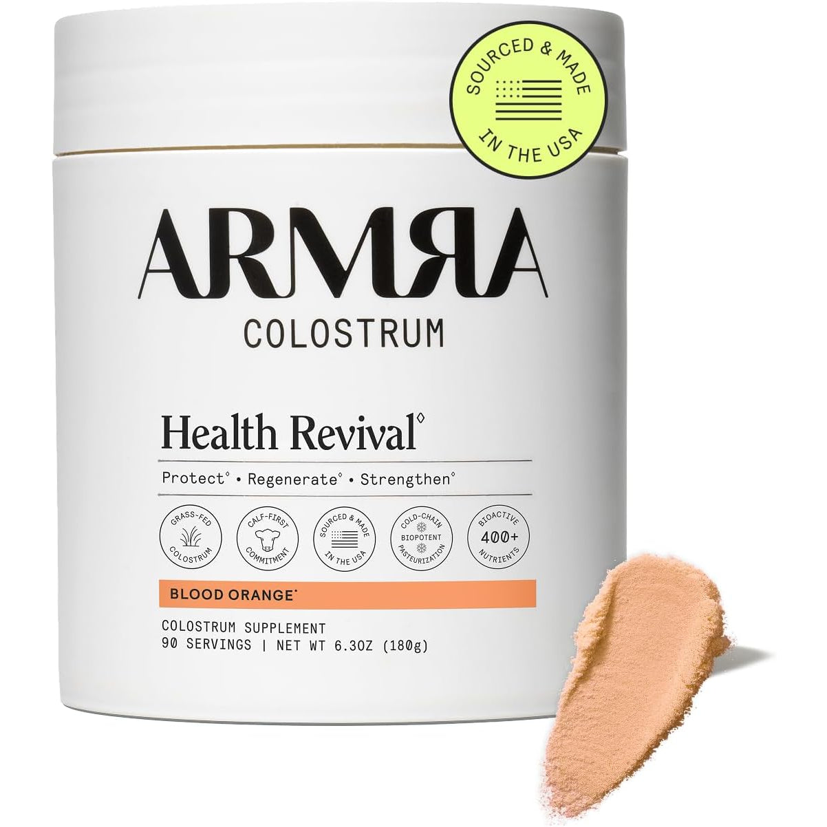 ARMRA Colostrum Powder Blood Orange – Gut Health, Immunity & Skin Support | Bovine Colostrum Concentrate | 400+ Bioactives | Keto & Gluten Free | 90 Servings