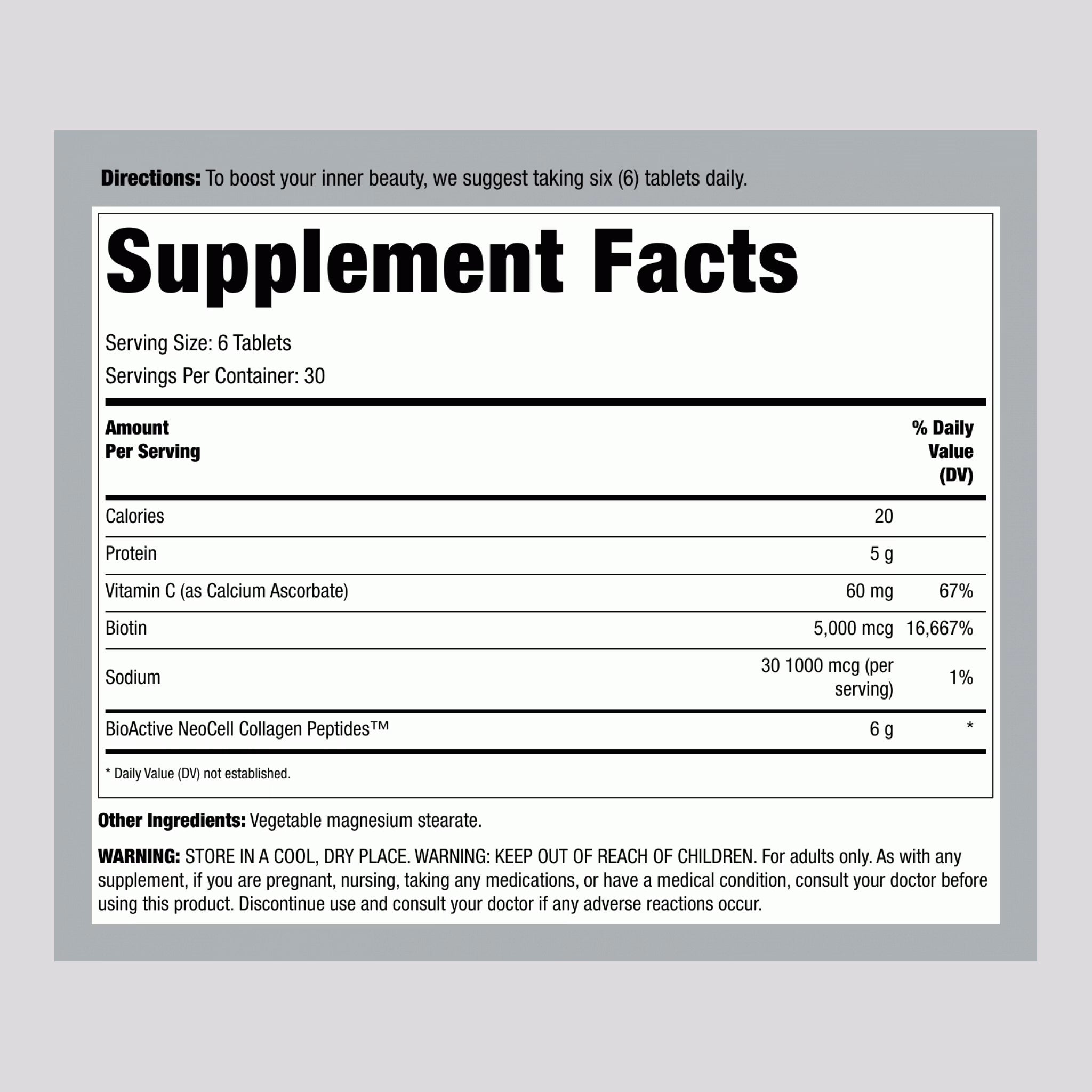 NeoCell Grassfed Collagen Peptides Vitamin C Biotin 6000mg - 180 Capsules