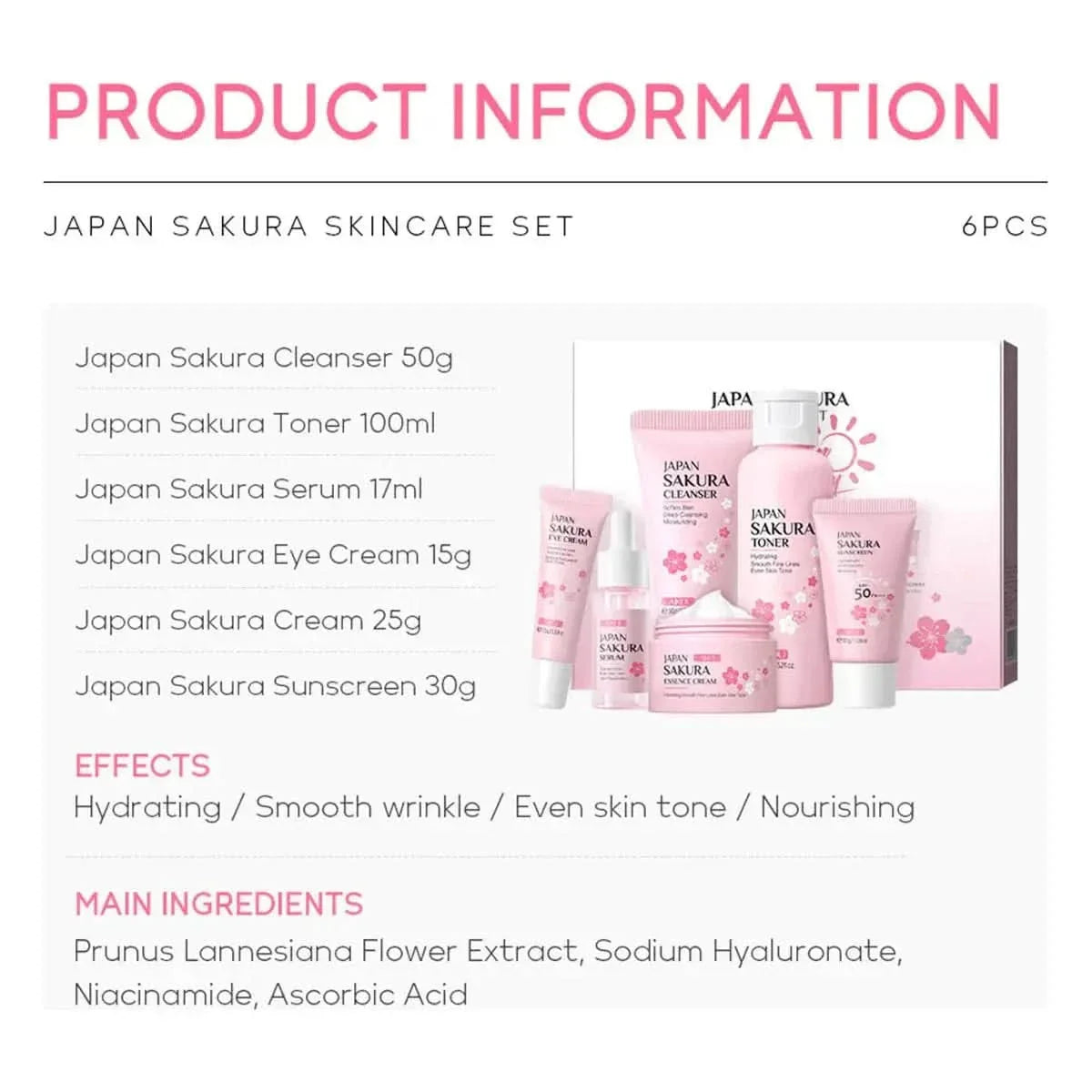 Japan Sakura Skincare Gift Set – 6 Essential Products for Radiant, Youthful Skin - Glam Global UKJapan Sakura