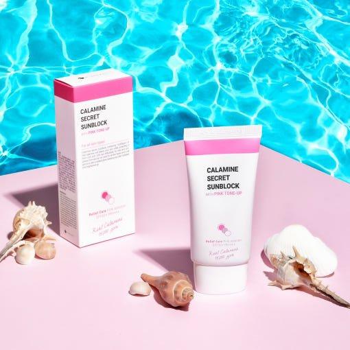 K - SECRET Calamine Secret Sunblock With Pink Tone - Up (SPF50+ PA++++) 50ml - Glam Global UKK - SECRET