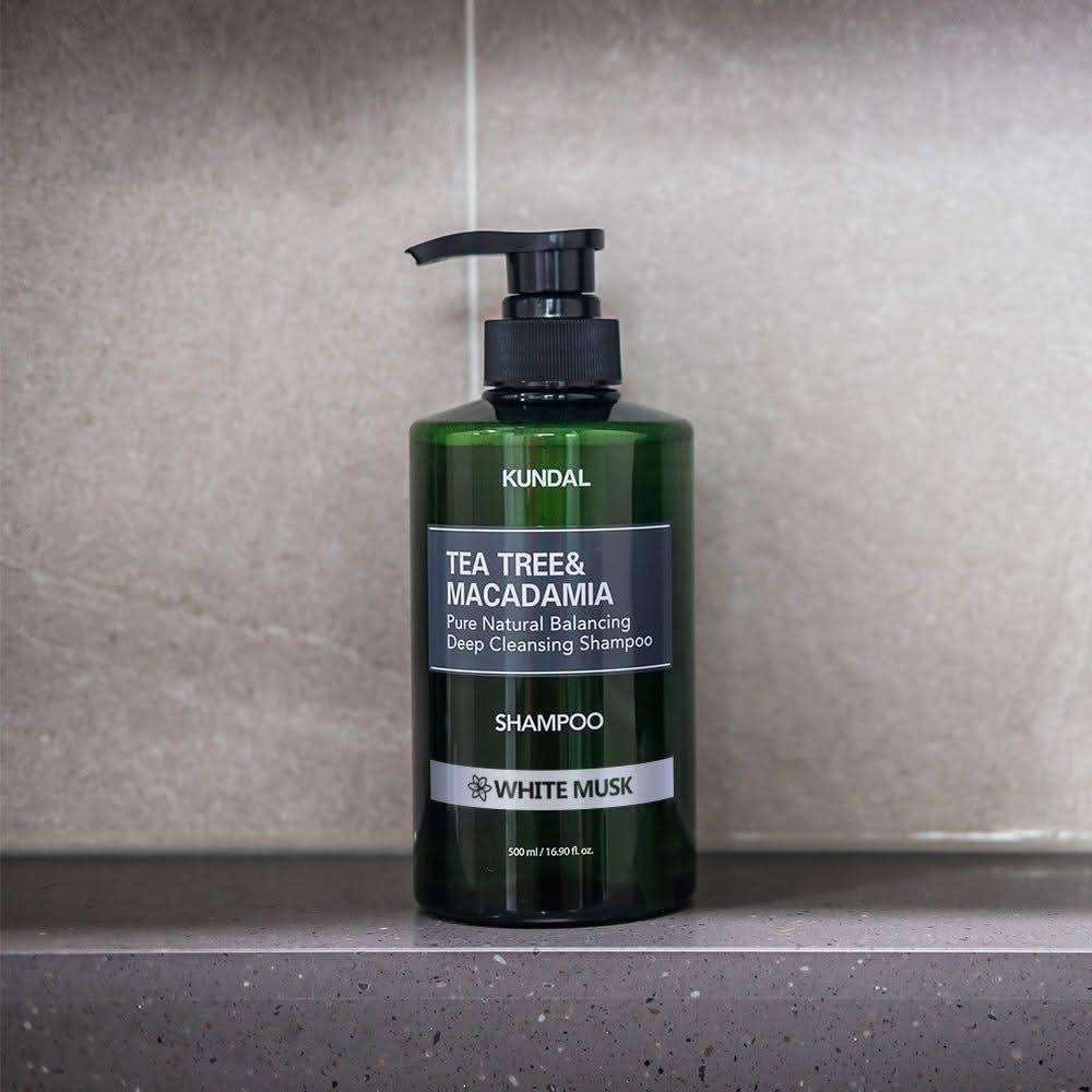 KUNDAL TEA TREE&MACADAMIA Pure Natural Balancing Deep Cleansing Shampoo 500ml #WHITE MUSK - Glam Global UKKUNDAL