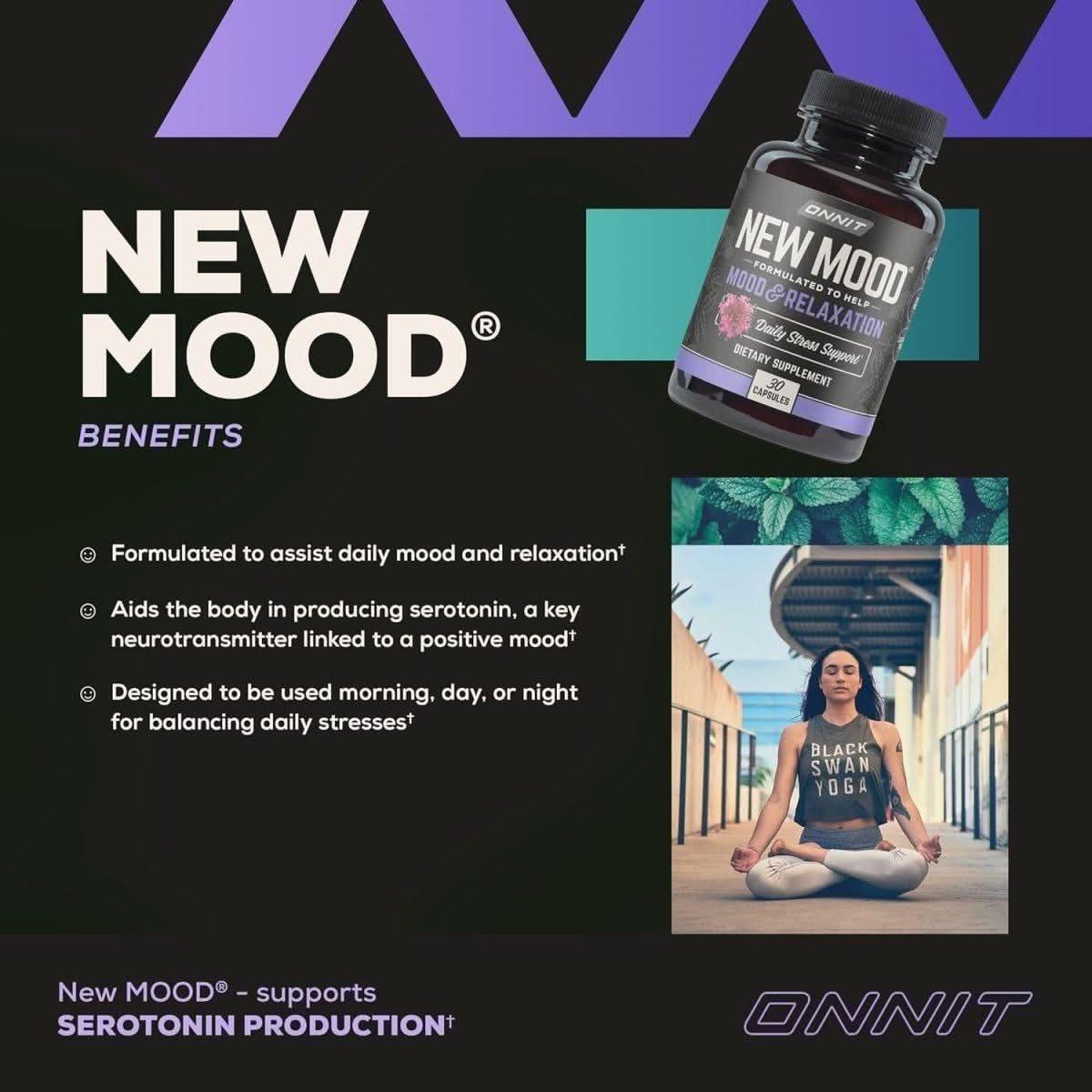 New Mood - Occasional Stress Relief, Sleep and Mood Support Supplement, 60 Count - Glam Global UKOnnit