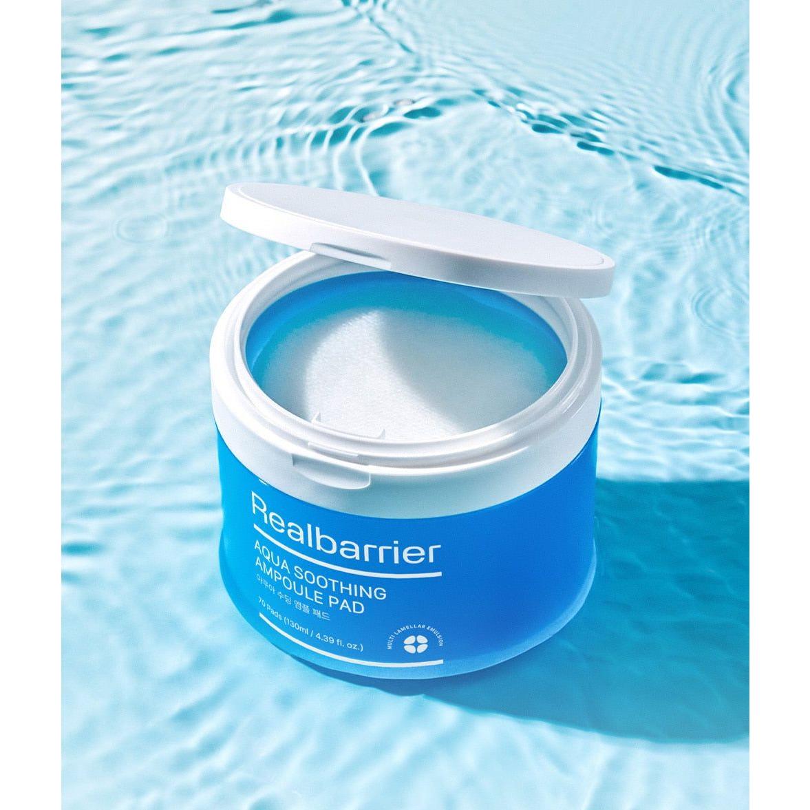 Real Barrier Aqua Soothing Ampoule Pad – 130ml (70 Discos) | Cuidado Refrescante, Hidratante y Calmante para la Piel
