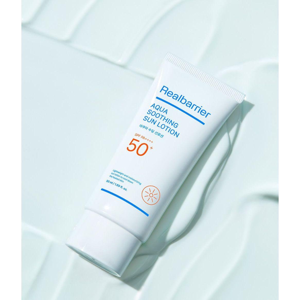 Real Barrier Aqua Soothing Sun Lotion SPF 50+ PA++++ – 50ml | Protección UV refrescante, hidratante y ligera