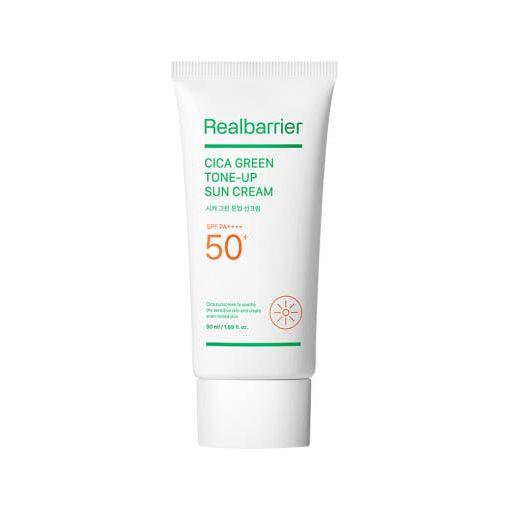 Real Barrier Cica Green Tone-Up Sun Cream SPF 50+ PA++++ – 40ml | Protector solar mineral que calma el enrojecimiento con efecto tono uniforme