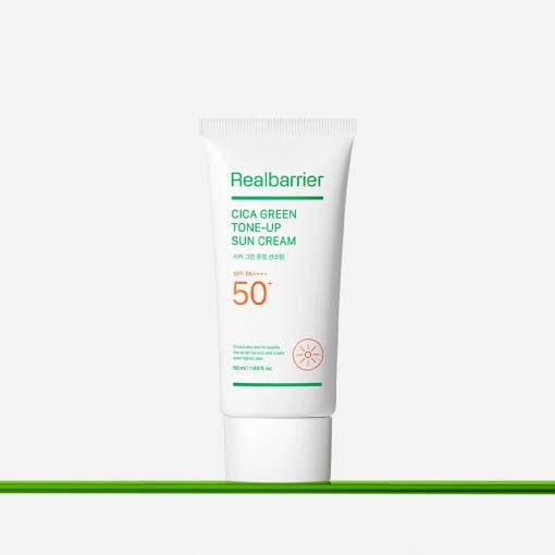 Real Barrier Cica Green Tone-Up Sun Cream SPF 50+ PA++++ – 40ml | Protector solar mineral que calma el enrojecimiento con efecto tono uniforme