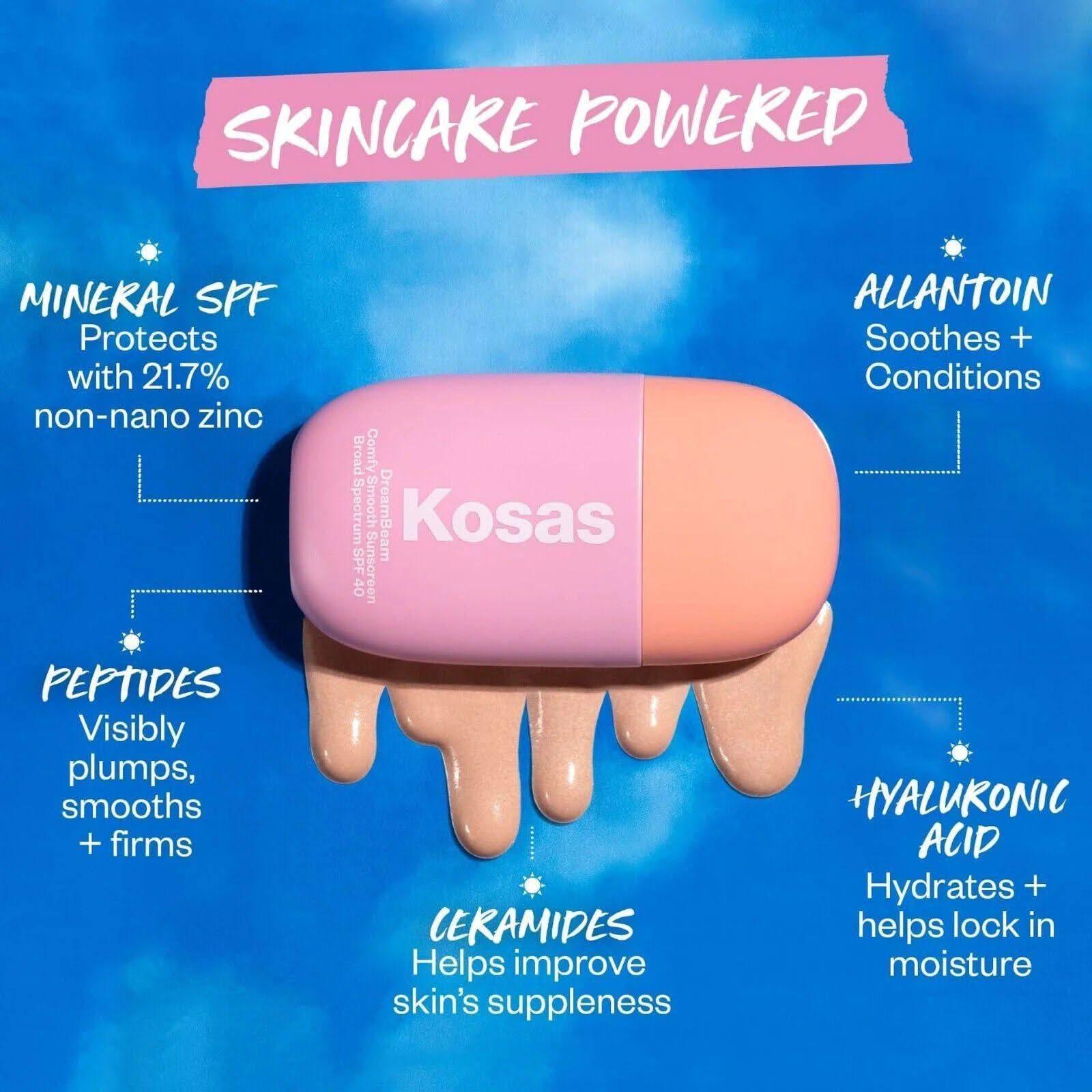 Kosas DreamBeam Silicone - Free Mineral Sunscreen SPF 40 with Ceramides and Peptides - 40ml - Glam Global UKKosas