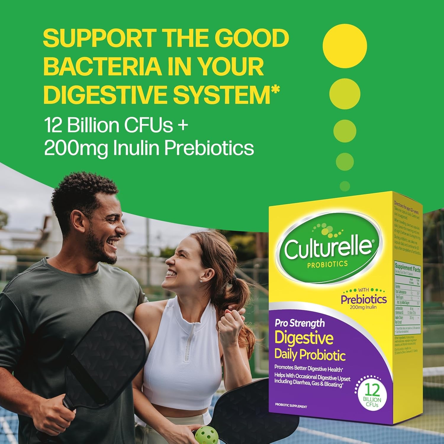 Culturelle Pro Strength Daily Probiotics for Digestive Health (2 Month Supply) with Prebiotics for Women & Men, Supports Occasional Diarrhea, Gas & Bloating, Gluten & Soy Free, 60 Count