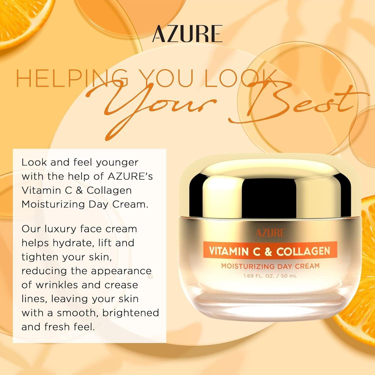 Azure Cosmetics Vitamin C & Collagen Moisturizing Day Cream – 50ml | Brightening & Firming Daily Hydration