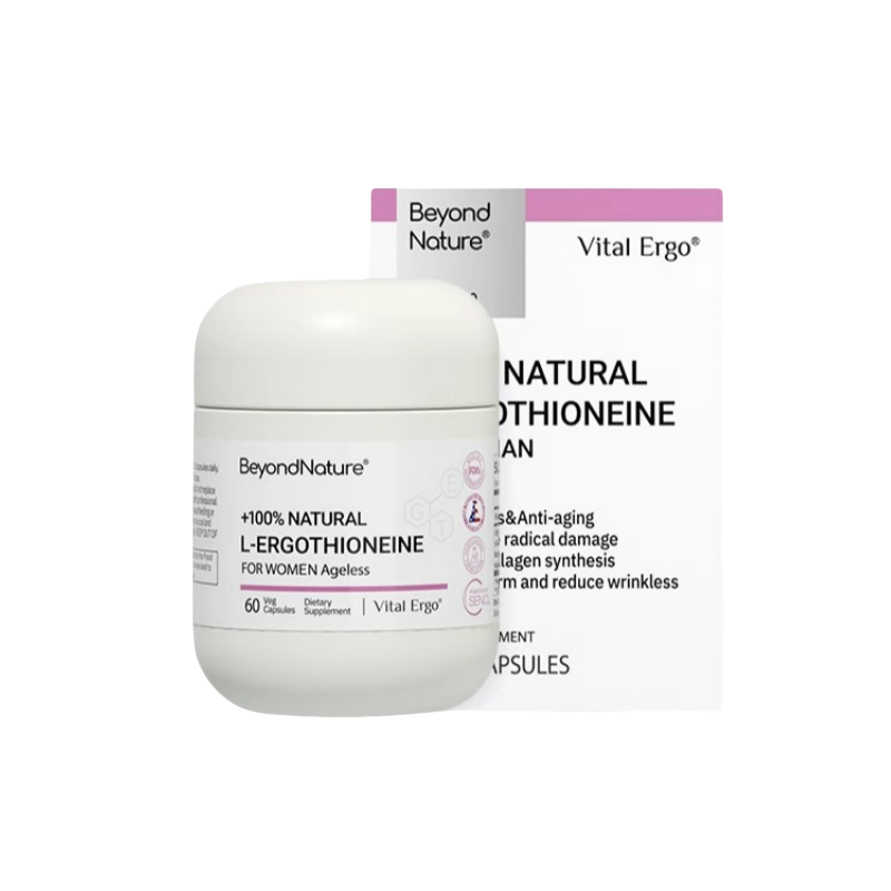 BEYOND NATURE +100% L-Ergotioneína Natural – 60 Comprimidos | Antienvejecimiento Celular Profundo con Glutatión, Vitamina C y Niacinamida