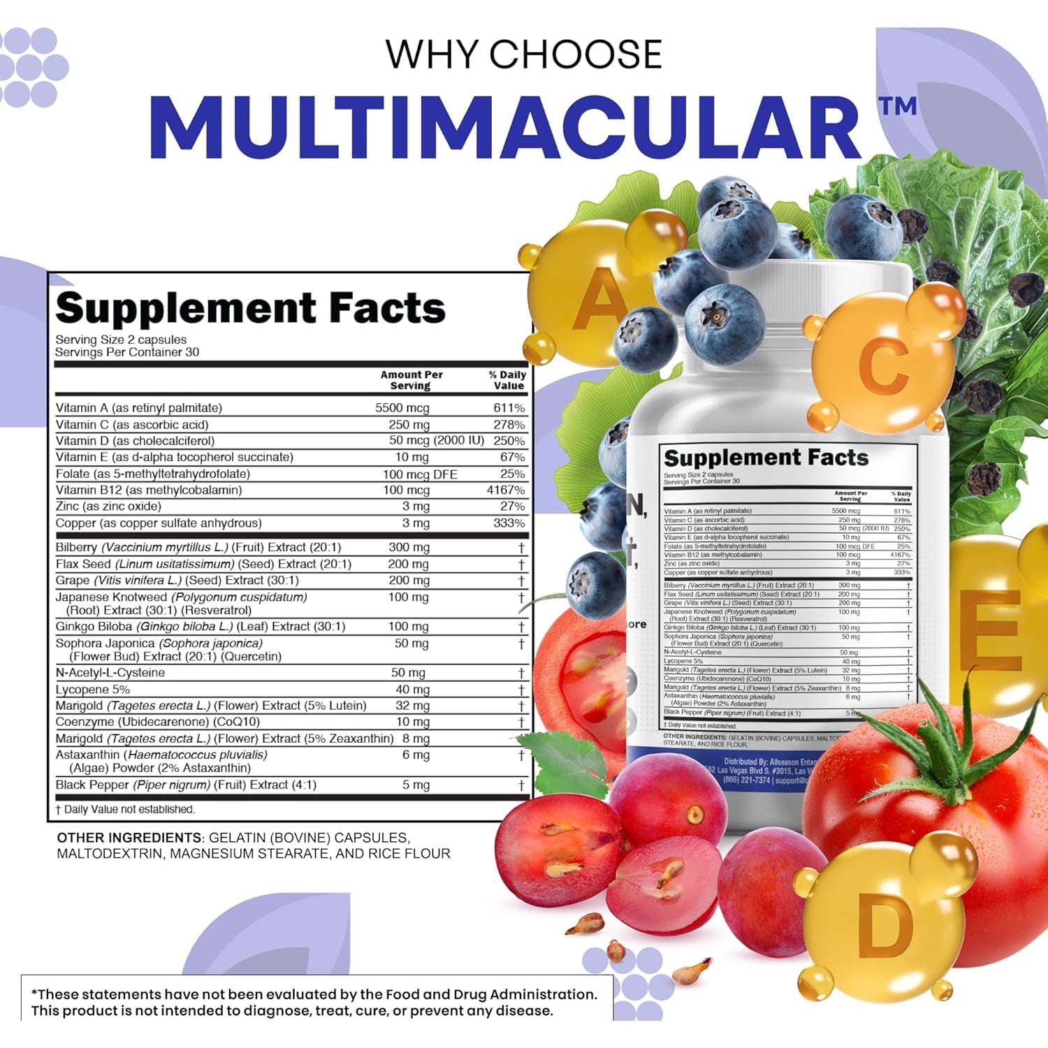 Clean Nutra Eye Vitamins with Bilberry Lutein and Zeaxanthin Supplements Lycopene 40Mg Resveratrol Grape Seed Astaxanthin for Eyes - Eye Care Health Support Eye Vitamin and Mineral Supplement