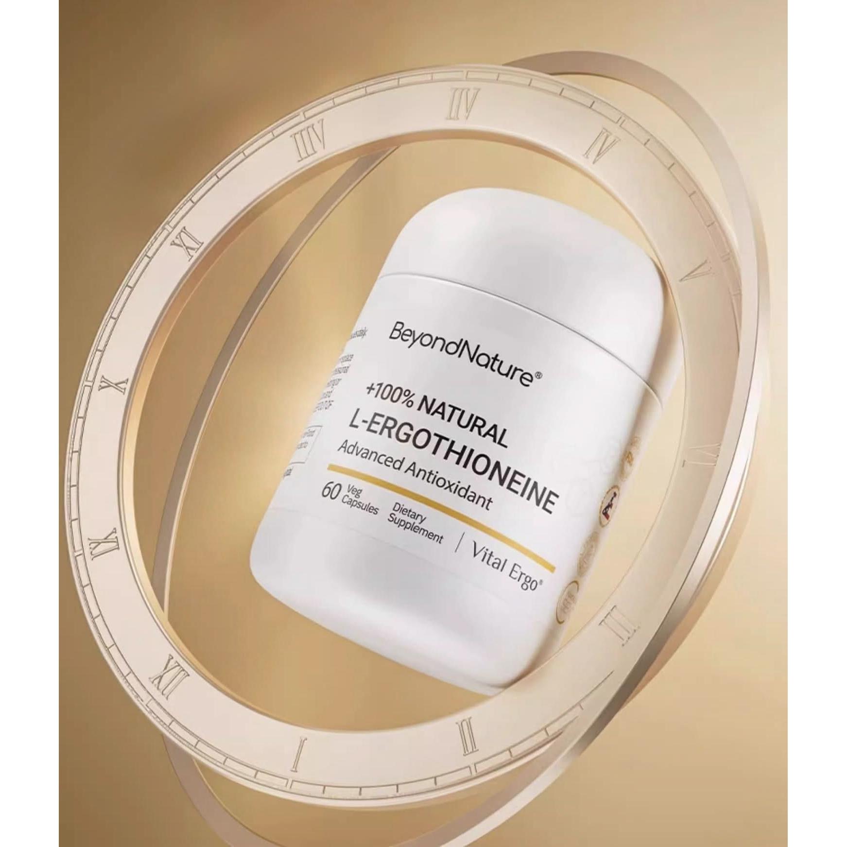 BEYONDNATURE +L-Ergotioneína 100% Natural Antioxidante Avanzado – 60 Cápsulas | Antienvejecimiento Celular, Piel Radiante y Apoyo al Sueño