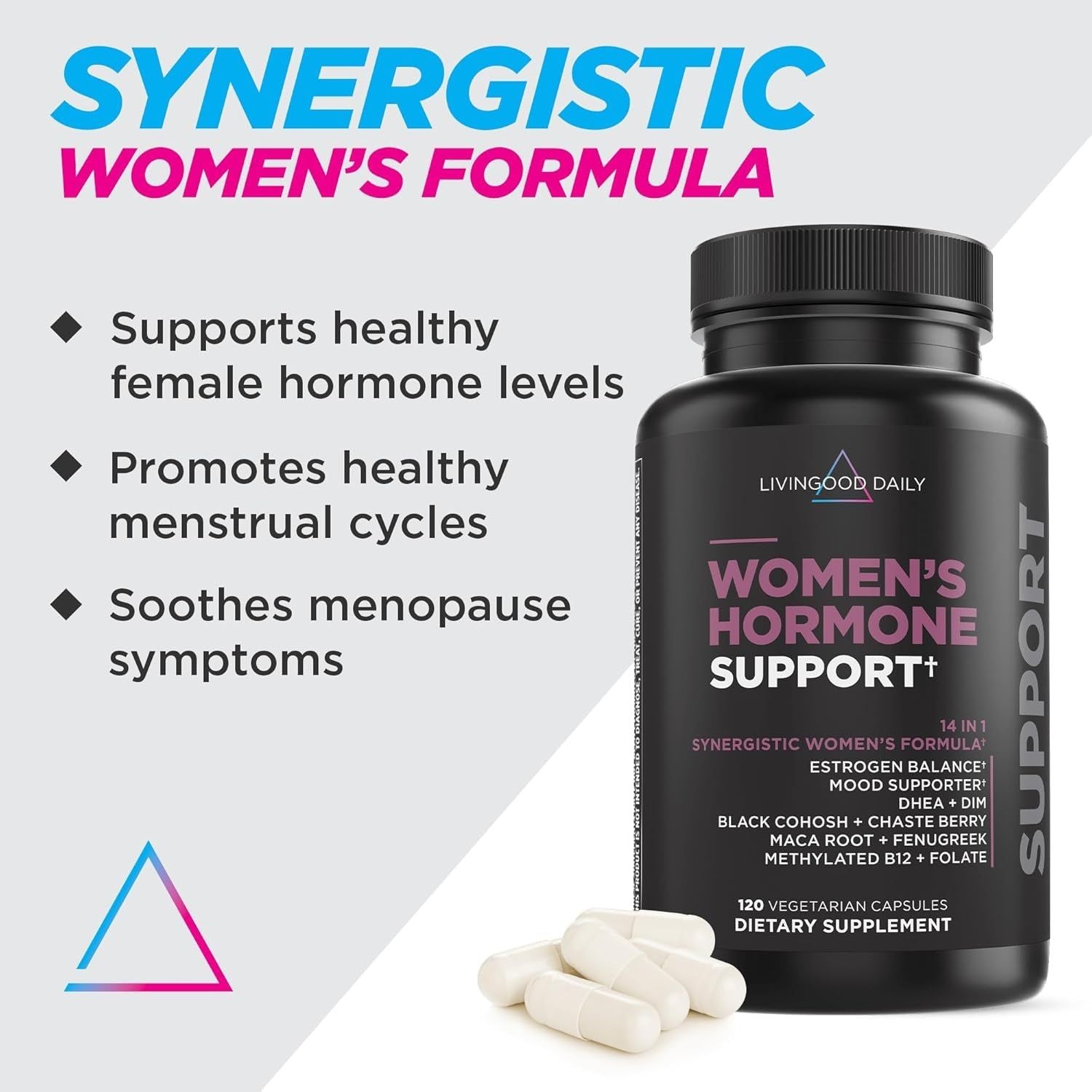 Livingood Daily Women's Hormone Support+ – 120 Capsules | 14-in-1 Formula for Hormonal Balance & Well-Being