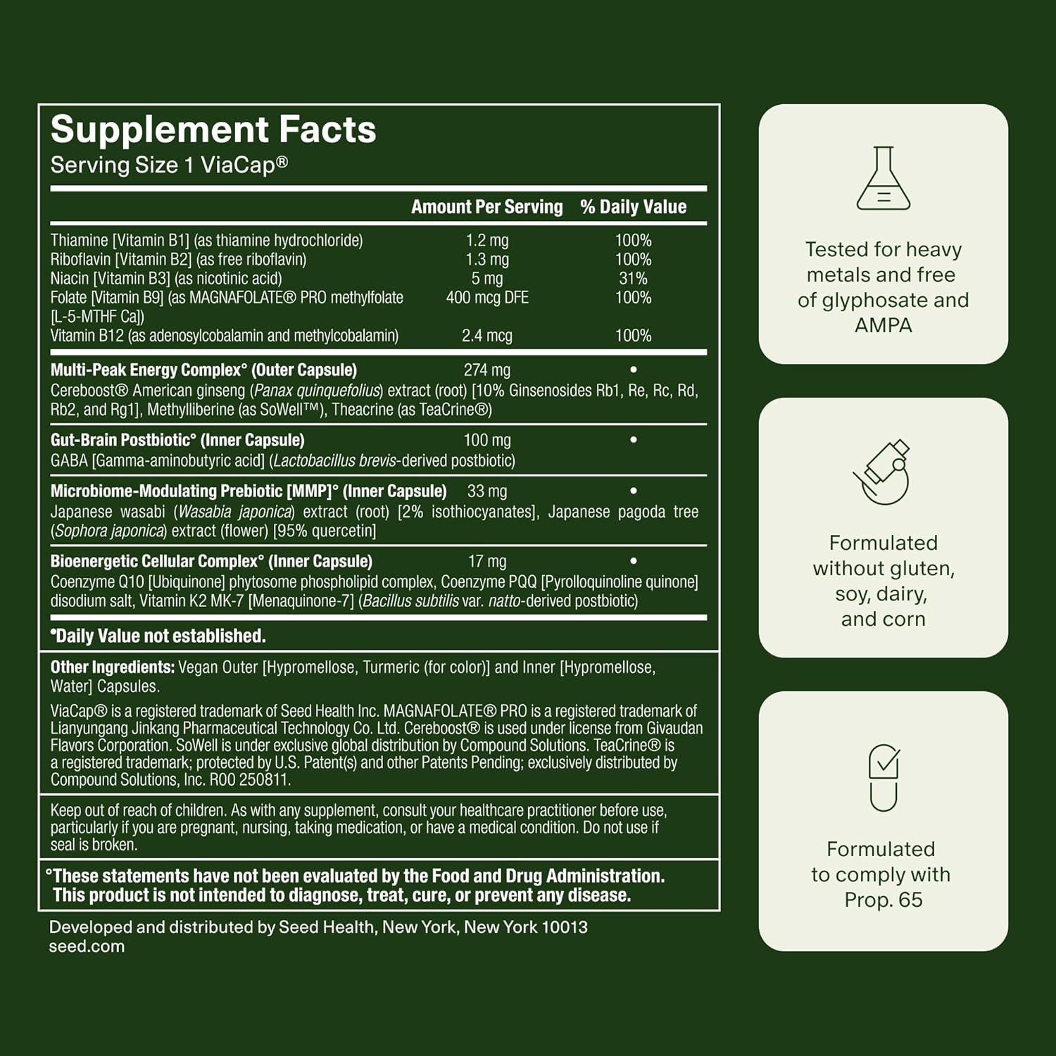 Seed AM-02 Energy + Focus - Daily Nootropic Supplement for Women & Men - Fast-Acting & Sustained Energy for up to 6 Hours - Caffeine-Free Vegan & Shelf-Stable - 30 Capsules (30-Day Supply)