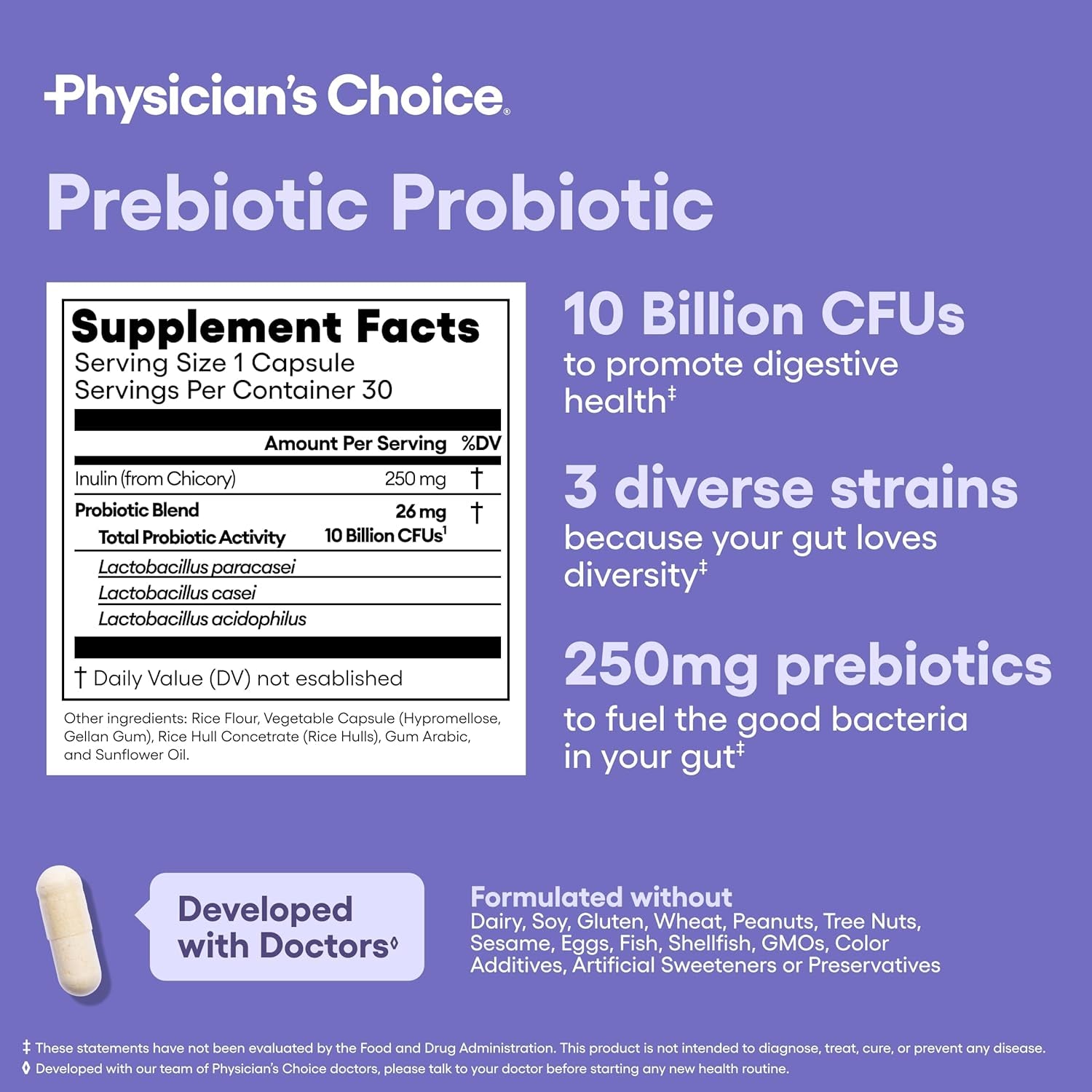 Physician's Choice Prebiotic & Probiotic – Multi-Strain Formula for Gut Health & Digestive Balance | 30 Capsules
