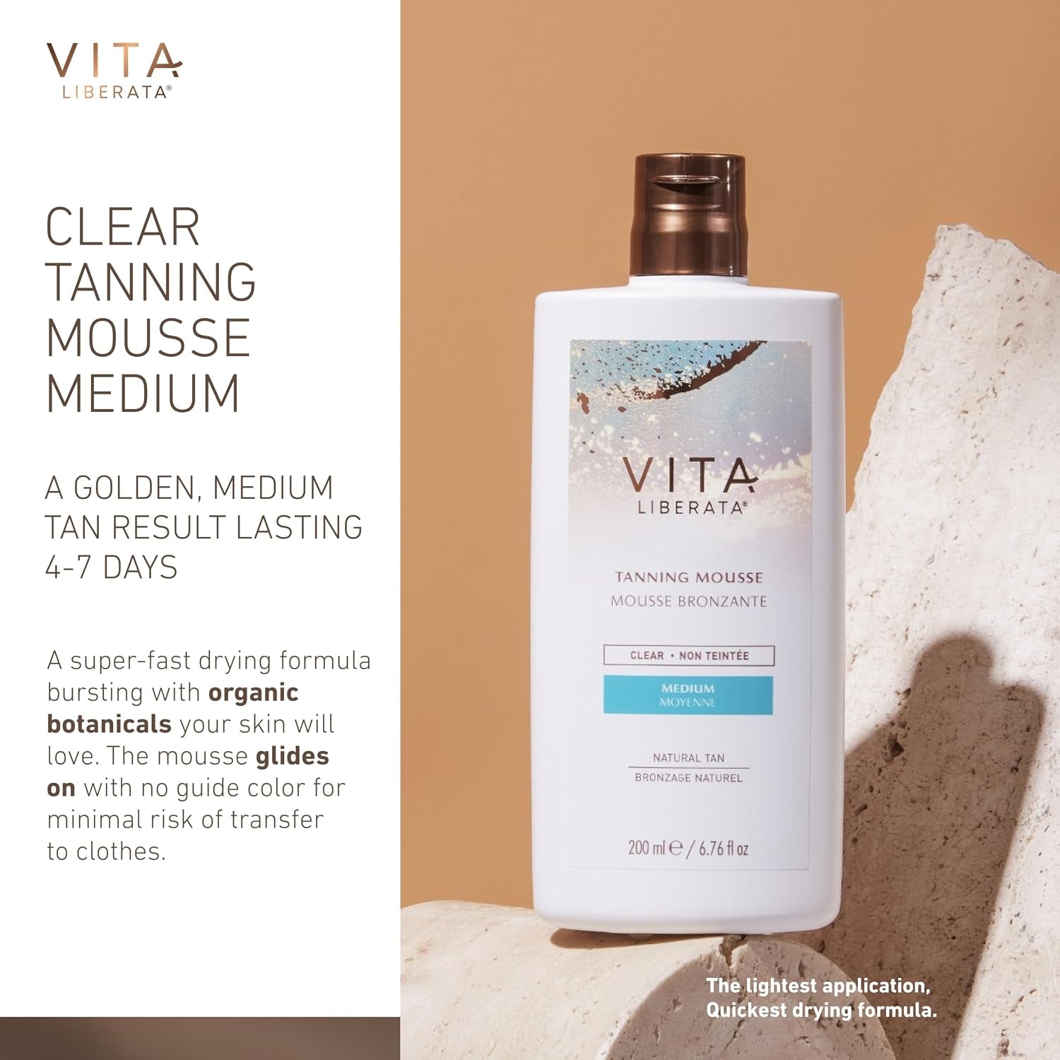 Vita Liberata Clear Self Tanner Mousse - Medium, Lightweight & Fast Drying Formula, Untinted for Minimal Transfer, Lasting Tan, Formulated with Organic Aloe Vera & Hyaluronic Acid, 6.76 Fl Oz