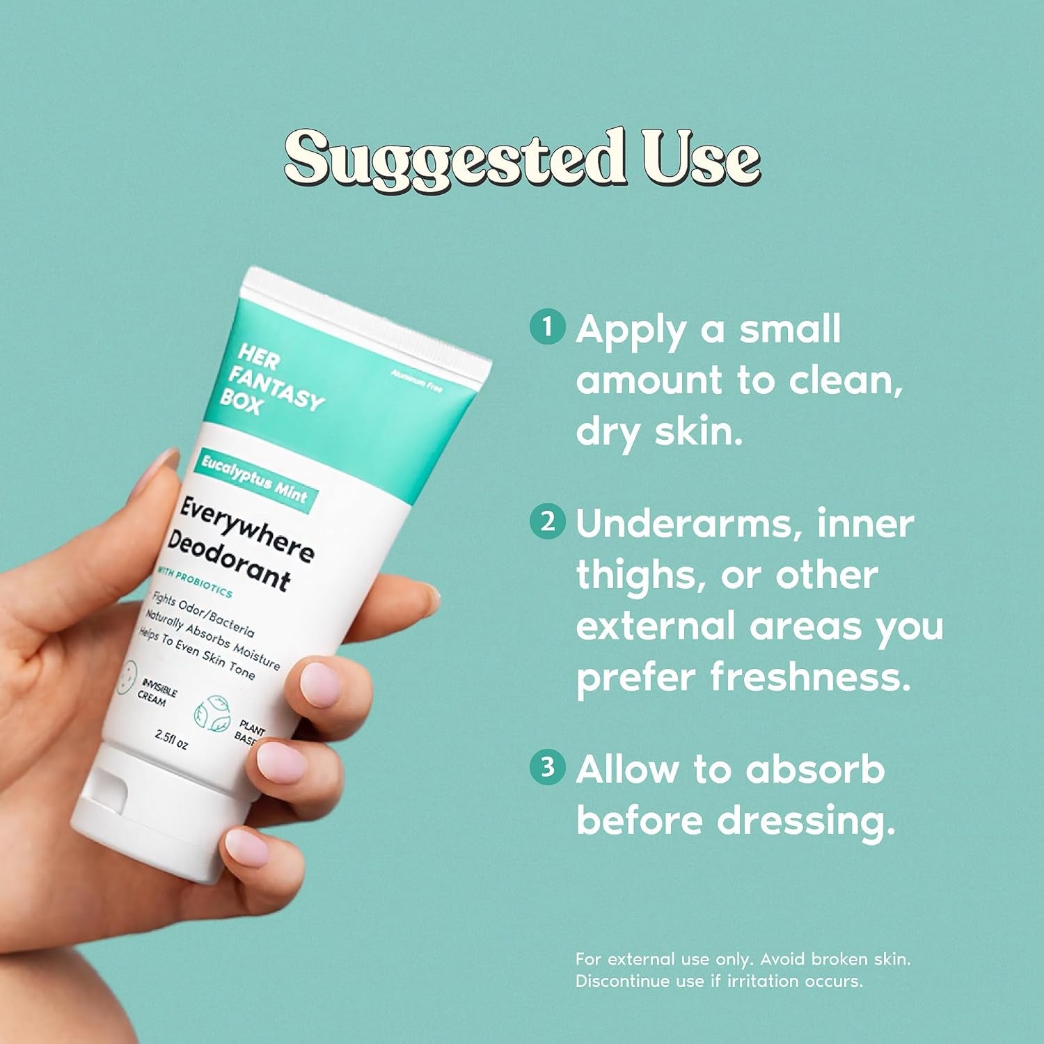 Her Fantasy Box | Everywhere Deodorant | with Probiotics - Mint Scent | Aluminum-Free, Naturally Absorbs Moisture | Fights Odor & Bacteria | Skin-Improving Formula