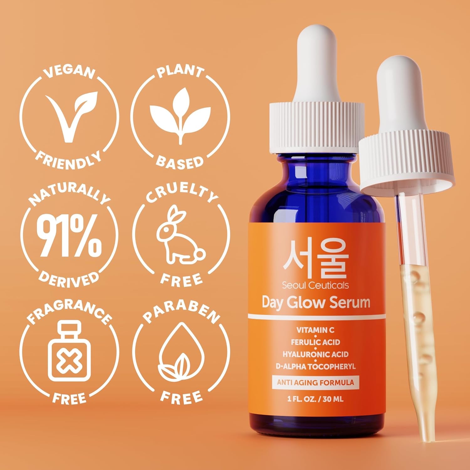 SeoulCeuticals 20% Vitamin C Serum – CE Ferulic Acid & Hyaluronic Acid for Brightening & Anti-Ageing | Korean Skincare | 30ml