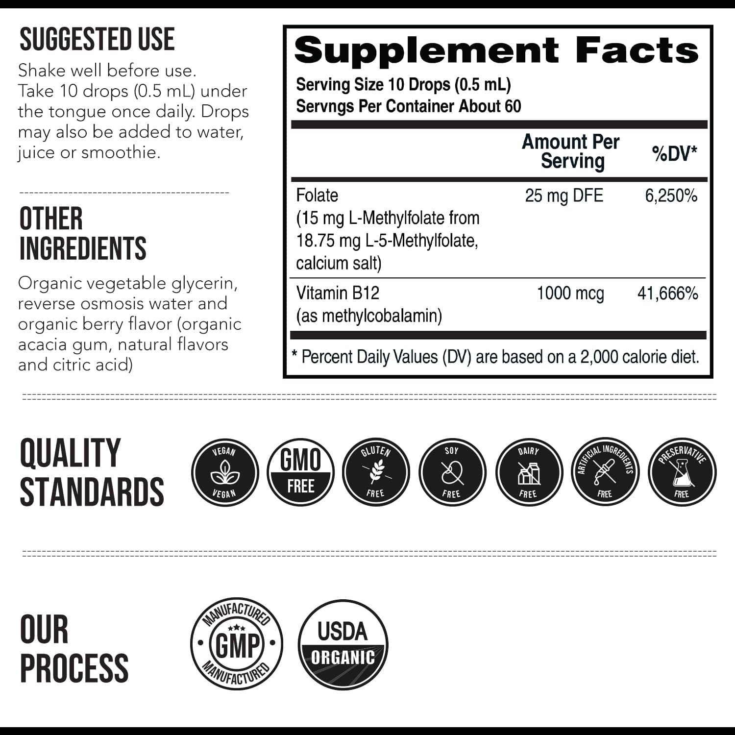 L Methyl Folate 15Mg plus Methyl B12 Cofactor – Organic Berry Flavor, High Potency Liquid Sublingual Active 5-MTHF Form - Supports Mood, Methylation, Cognition – Bioactive Forms Vitamin B9 & B12 (1Oz)