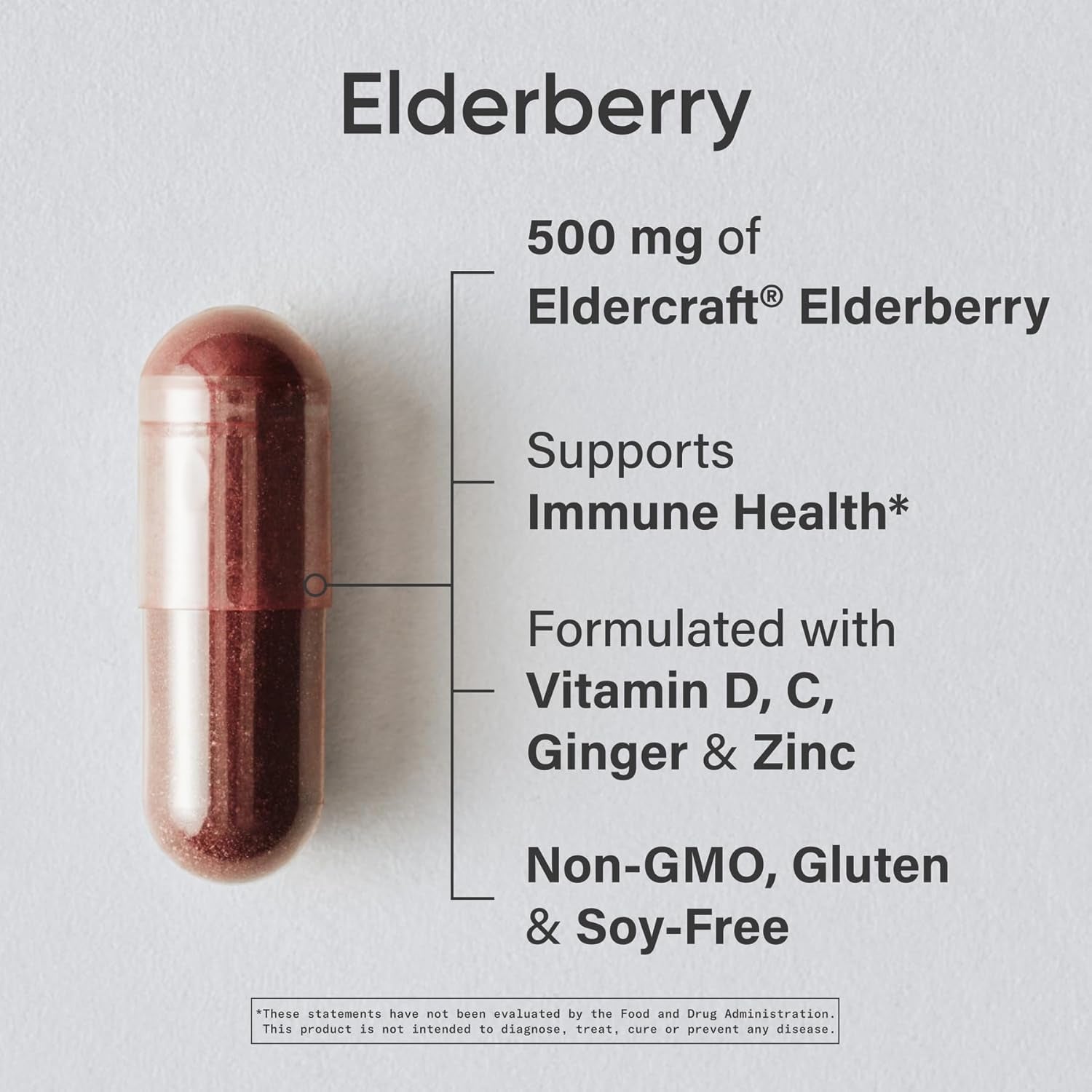 Sports Research® Elderberry Immune Support with Zinc, Ginger, Vitamin C & D3 - Vegan Friendly · Non-Gmo · Gluten Free - 60 Veggie Capsules