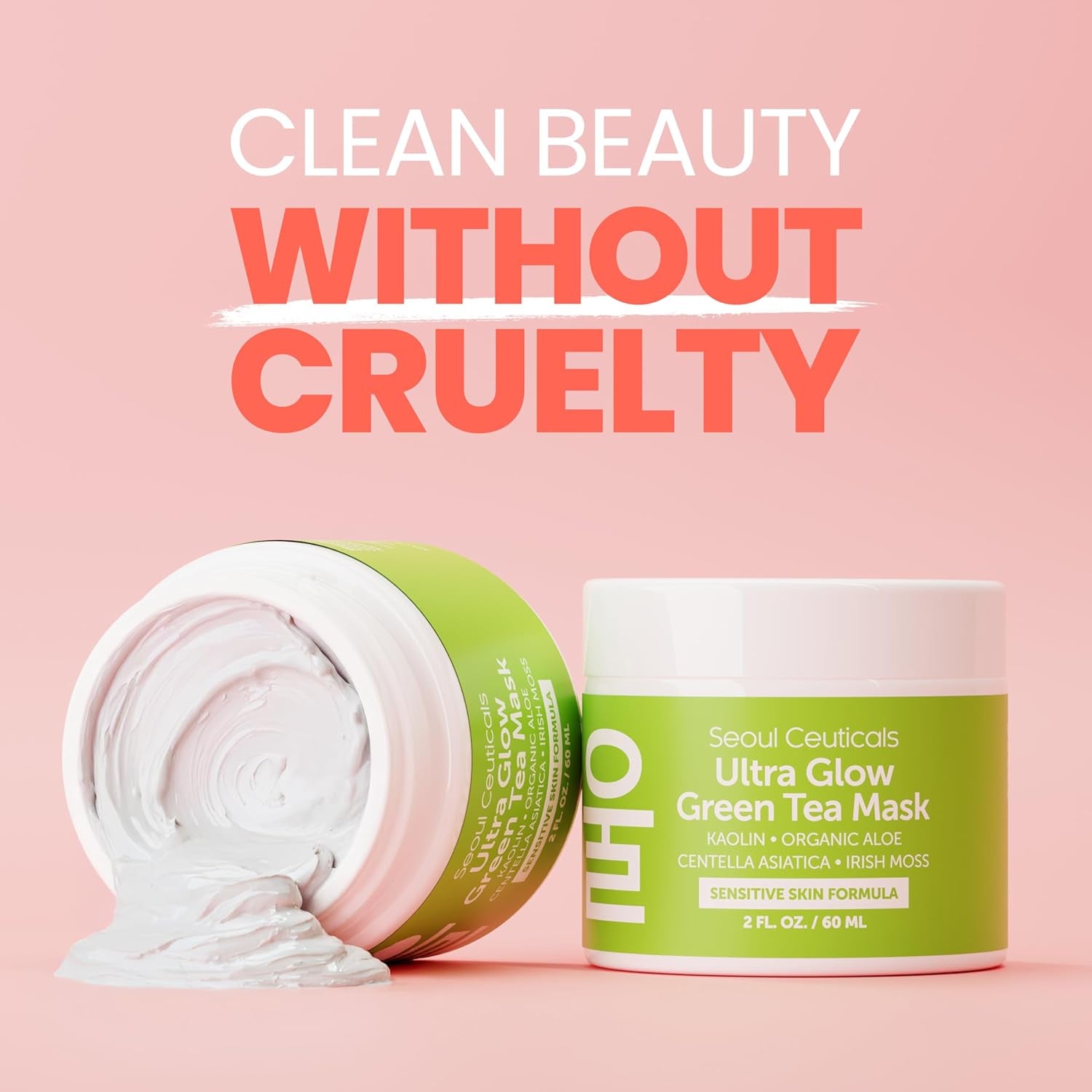 SeoulCeuticals Korean Green Tea & Centella Asiatica Face Mask – Aloe Vera Hydrating Wash-Off Mask for Sensitive Skin | 60ml | K-Beauty