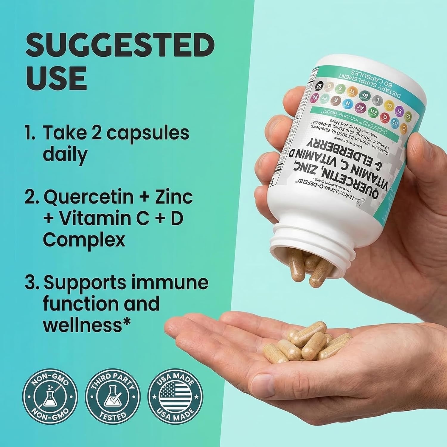Clean Nutraceuticals Q Defend Quercetin Complex – 60 Capsules | Quercetin, Zinc, Vitamins C & D, Elderberry, Turmeric, Sea Moss & Reishi Mushroom | Immune Support