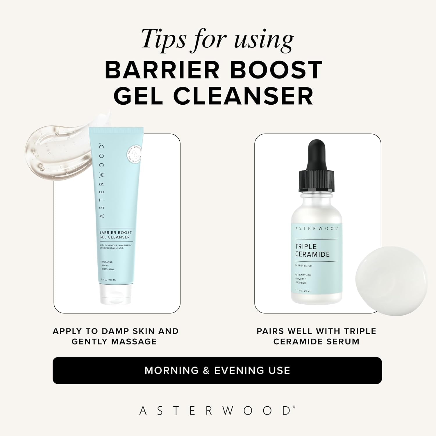Asterwood Gel Cleanser for Skin Barrier Repair - Hyaluronic Acid Face Wash with Ceramides & Niacinamide - Gentle Facial Cleanser to Remove Makeup & Excess Oil - Hydrating, Fragrance-Free - 5 Fl Oz