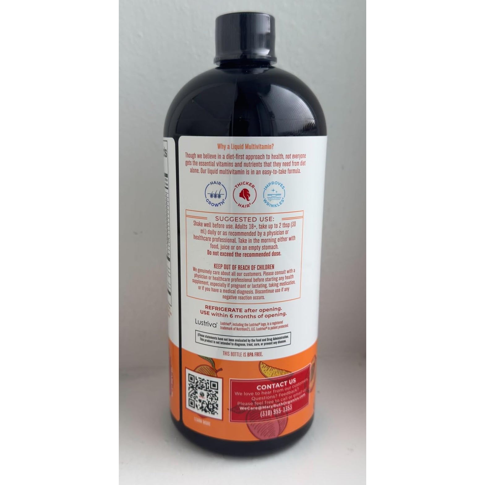 MARYRUTH'S Liquid Multivitamin+Hair Growth | Clinically Tested for Thicker Hair & Facial Wrinkles in Women | Biotin 10000Mcg | Lustriva Hair Growth Supplement | Skin Care | Age 18+ | 30 Fl Oz