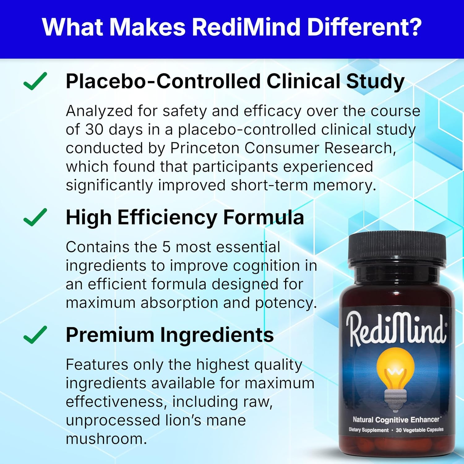 Redimind - Natural Cognitive Enhancement Supplement Capsule - Non-Gmo, Vegan, Gluten-Free