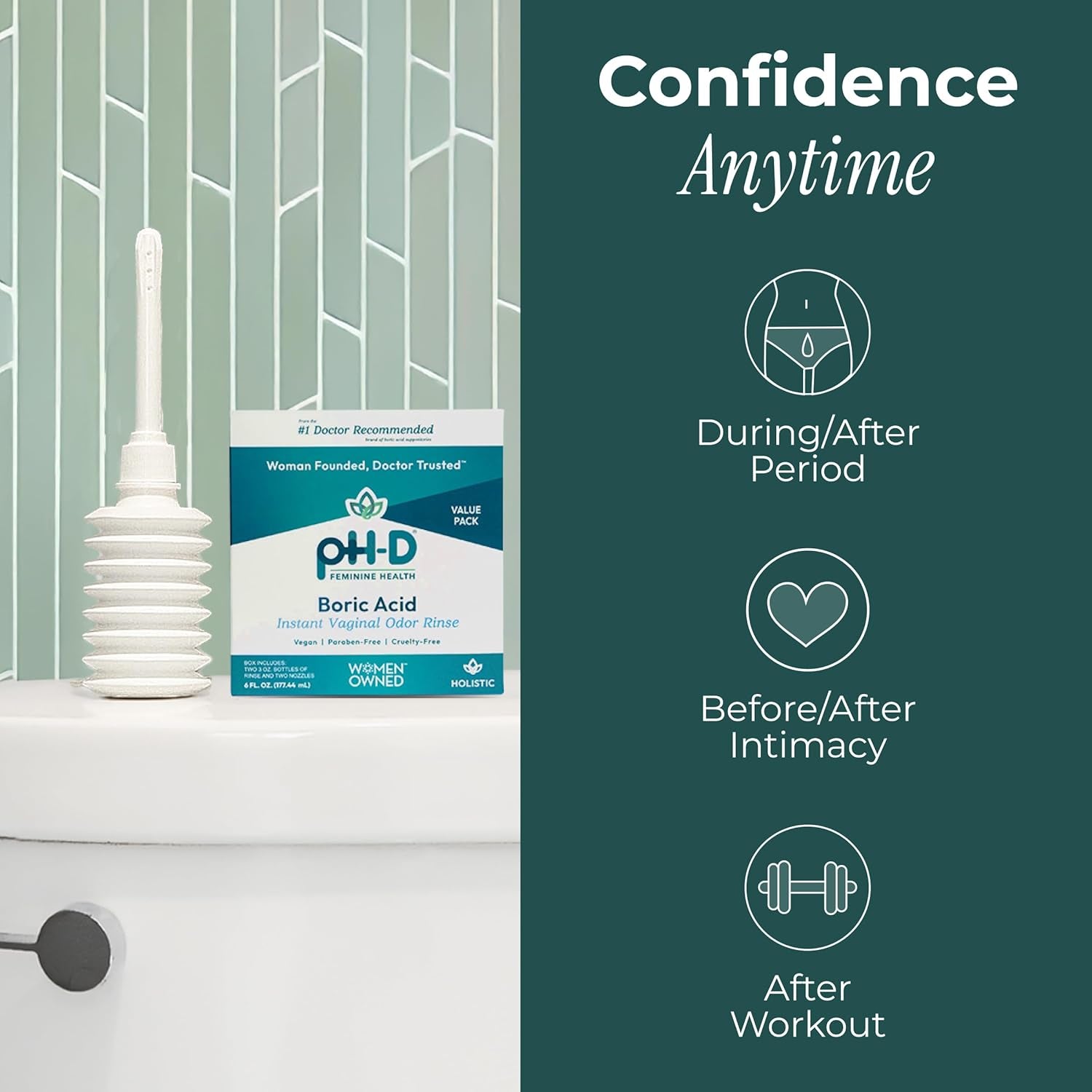 pH-D Feminine Health Boric Acid Odour Rinse – Instant Vaginal Odour Control | Vegan & Paraben-Free | 2 x 90ml, (3 Fl Oz, Pack of 2)