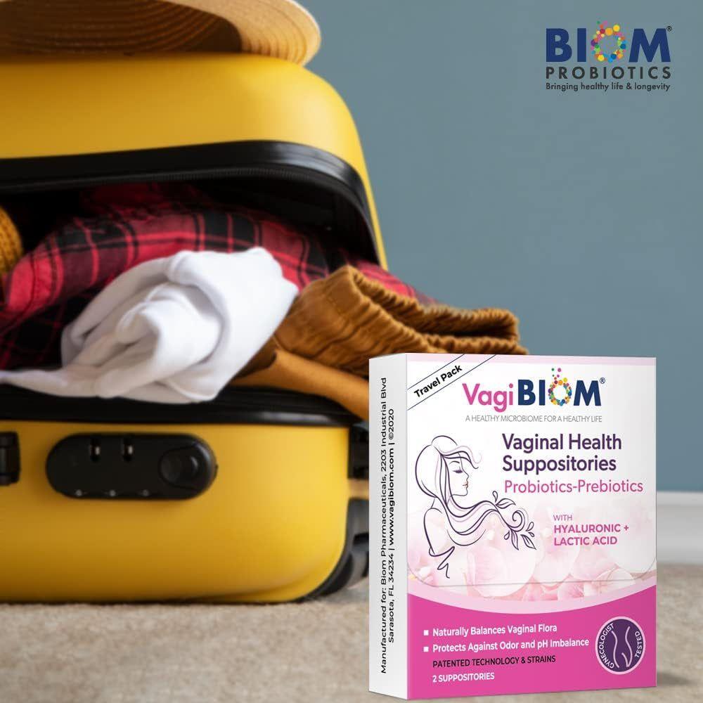 VagiBiom Vaginal Health Suppositories – 2 Suppositories (Travel Pack) | Probiotic pH Balance & Odor Control