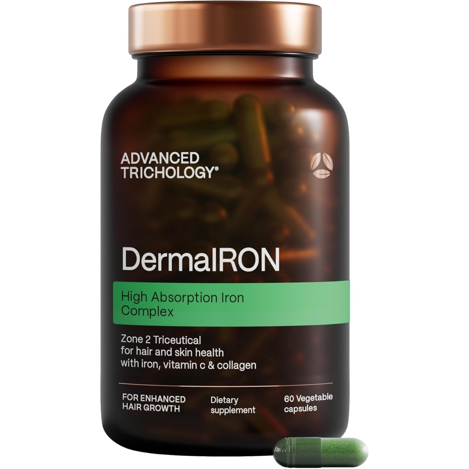 Dermairon Iron Supplement for Women & Men – Gentle Iron for Low Ferritin & Anemia Support, Hair Thinning & Hair Loss Support, with Collagen & Vitamin C