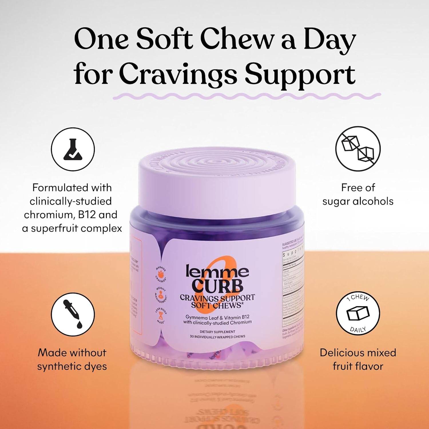 Curb Cravings Soft Chews - Manage Appetite, Support Metabolism & Lean Body W/Clinically Studied Chromium, Gymnema & B12 for Healthy Weight Management, Mixed Berry