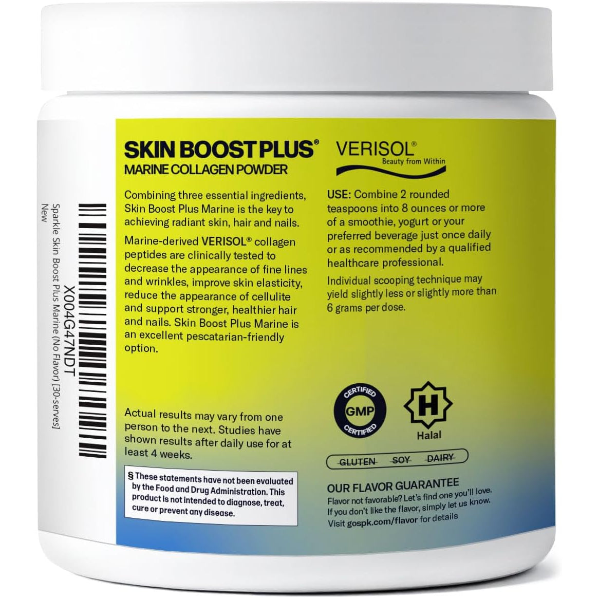 Sparkle Wellness Marine Skin Boost plus (No Flavor) [30-Serves] | Collagen Powder Supplement with Marine-Derived VERISOL Bioactive Hydrolyzed Collagen Peptides, Vitamin C & Hyaluronic Acid