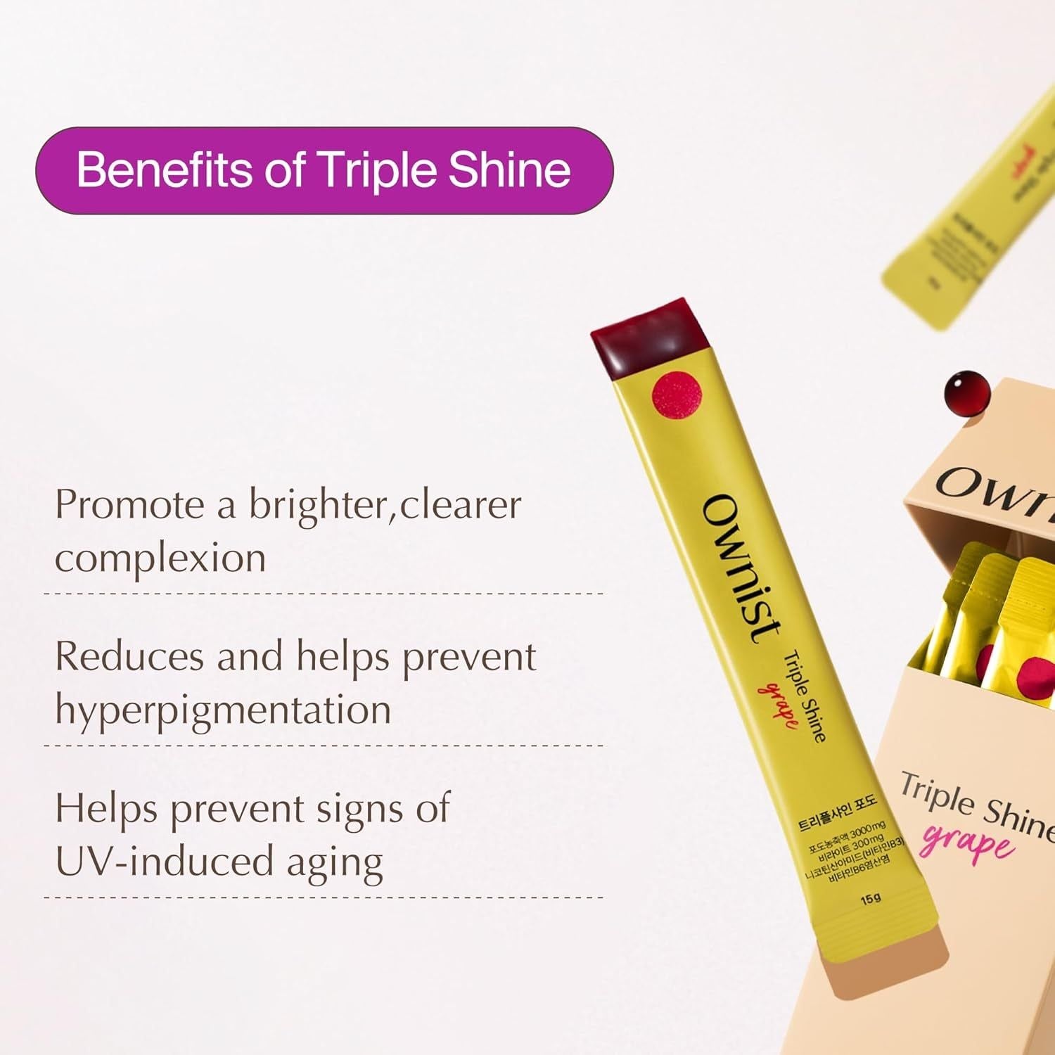 Ownist Triple Shine Grape – 14 Stick Packs | Brightening & Even Skin Tone Support