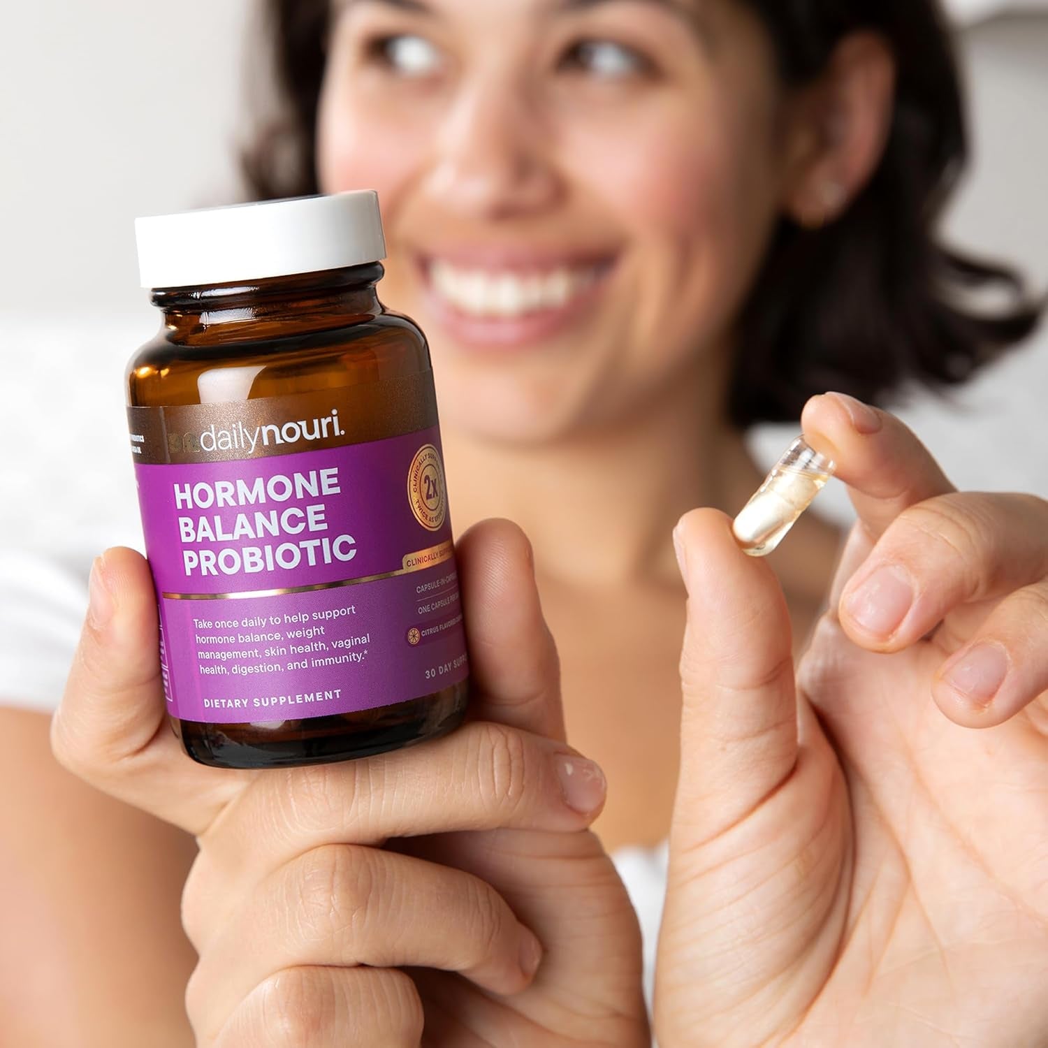 Daily Nouri Hormone Balance Probiotics for Women | Supports Healthy Estrogen Metabolism, Hormone & Cycle Health | Gut-Estrogen/Estrobolome Support | 7 Clinically Studied Strains + Plant-Based Omega