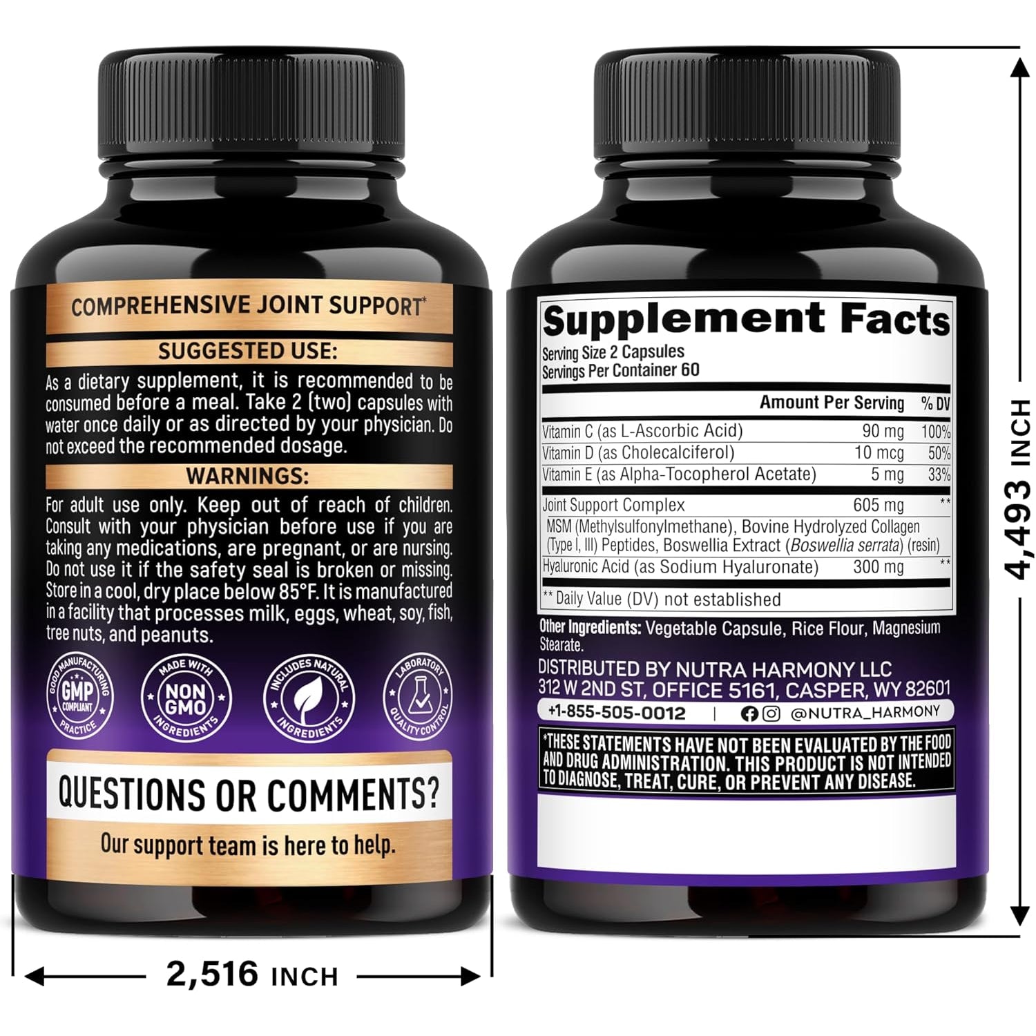 NUTRAHARMONY Hyaluronic Acid Supplement 1,000mg — 120 Capsules | Internal Skin Hydration, Joint Lubrication & Anti-Ageing Support