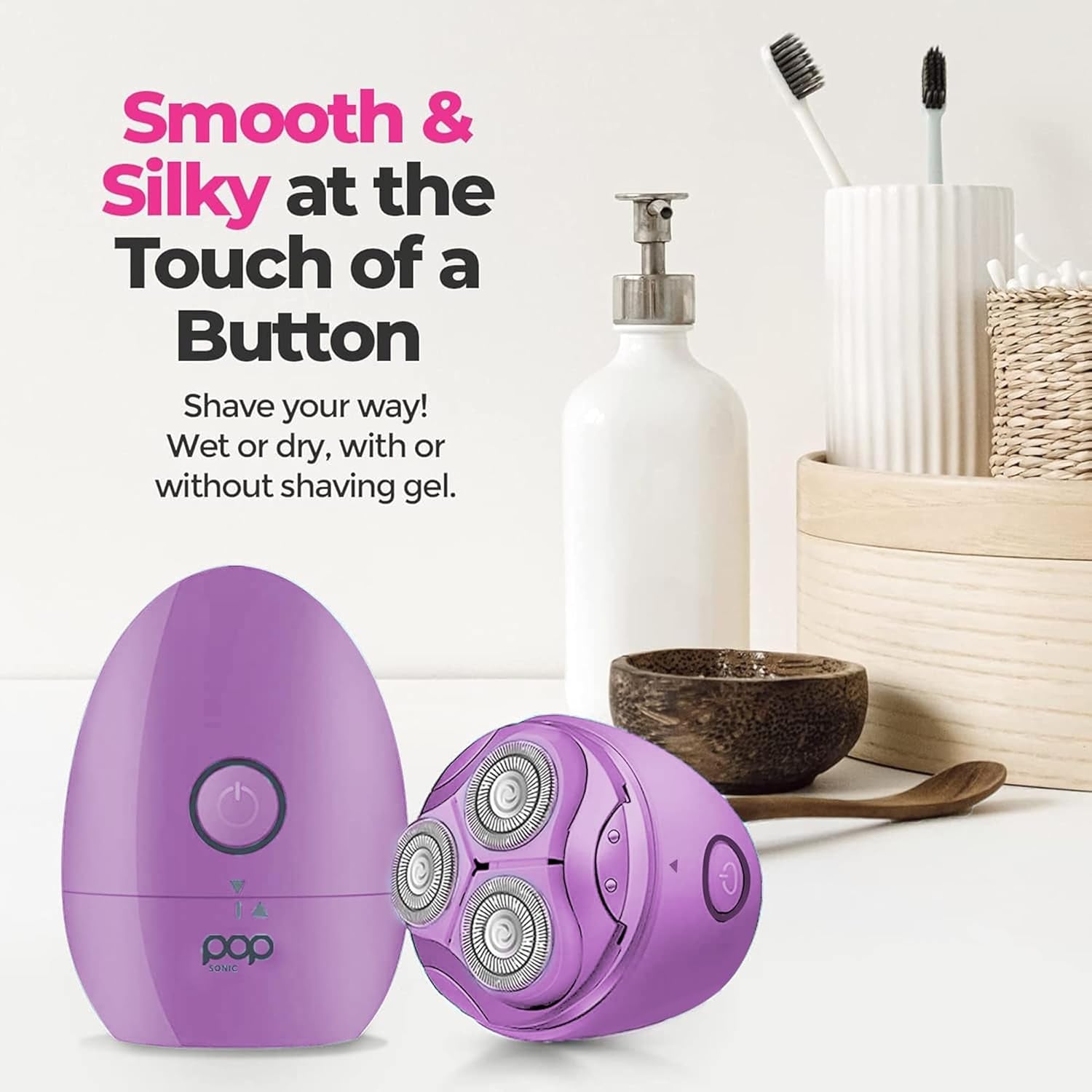 Pop Sonic Moon Shaver (Lavender) | Ergonomic 3-Head Rotary Shaver for Silky Smooth Skin