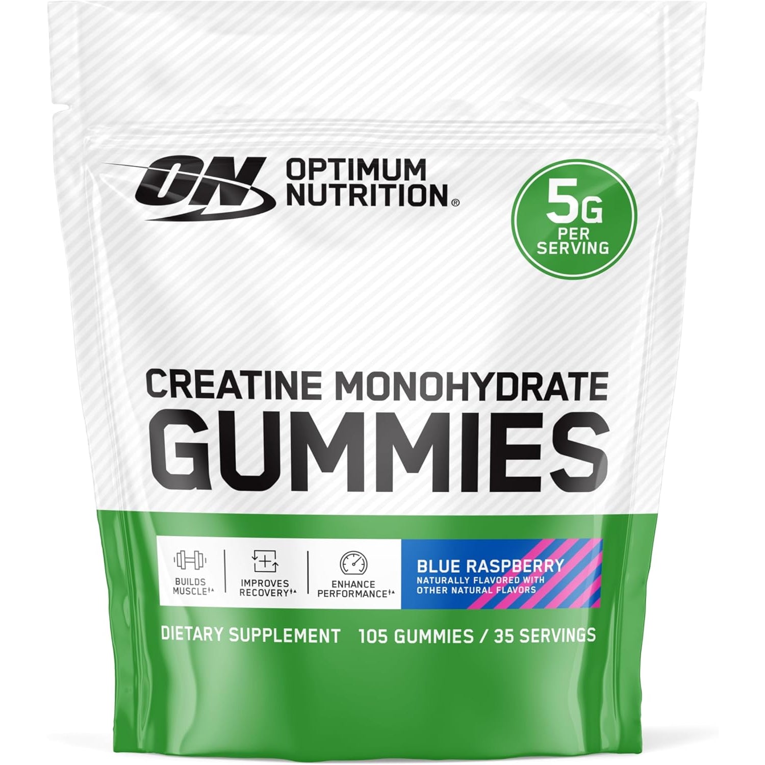 Optimum Nutrition Creatine Monohydrate Gummies, Blue Raspberry Flavor, 105 Count, 35 Servings, 5G Creatine per Serving (Packaging May Vary)