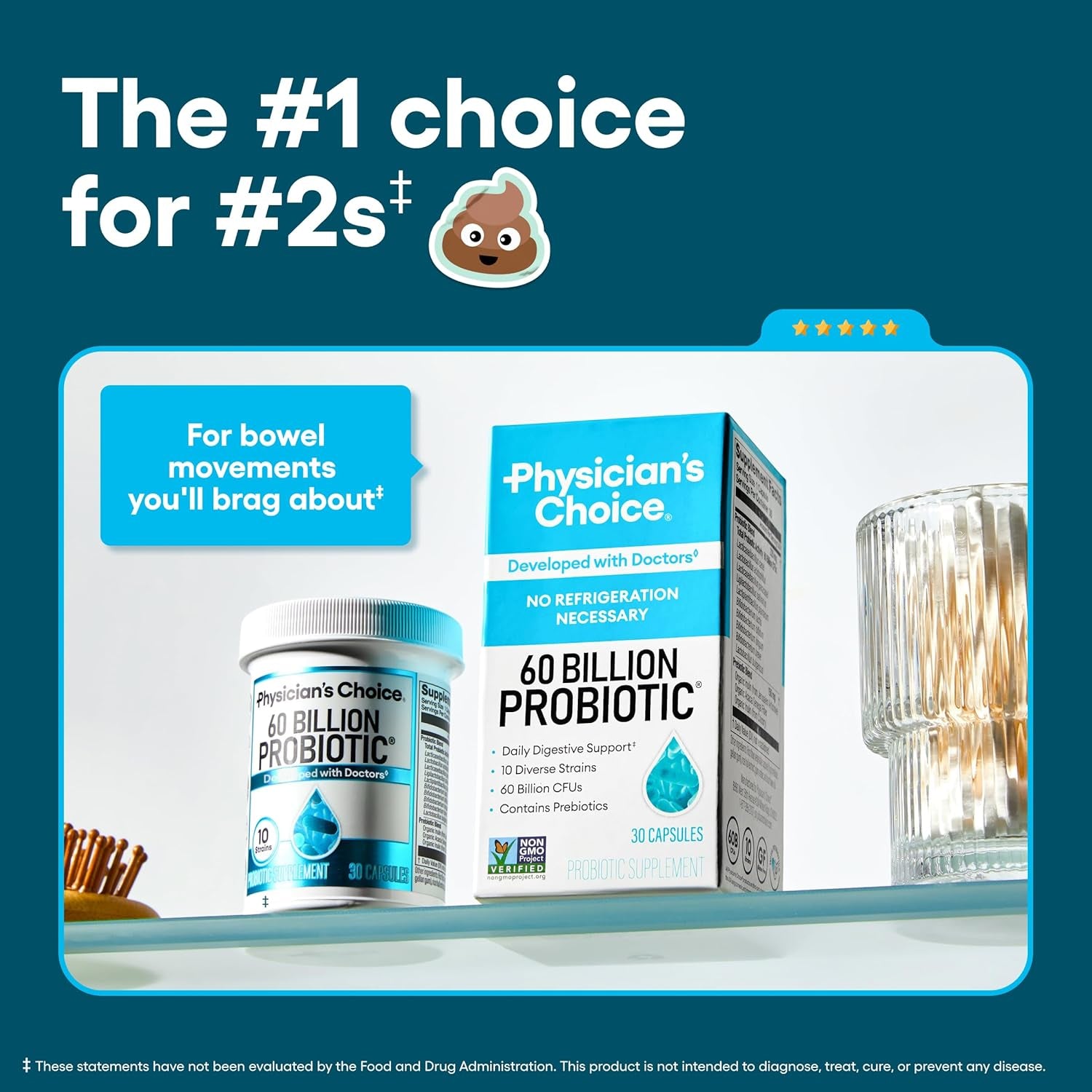 Physician's Choice 60 Billion CFU Probiotic – 10 Strains & Organic Prebiotics for Gut, Digestive & Immune Health | 30 Capsules