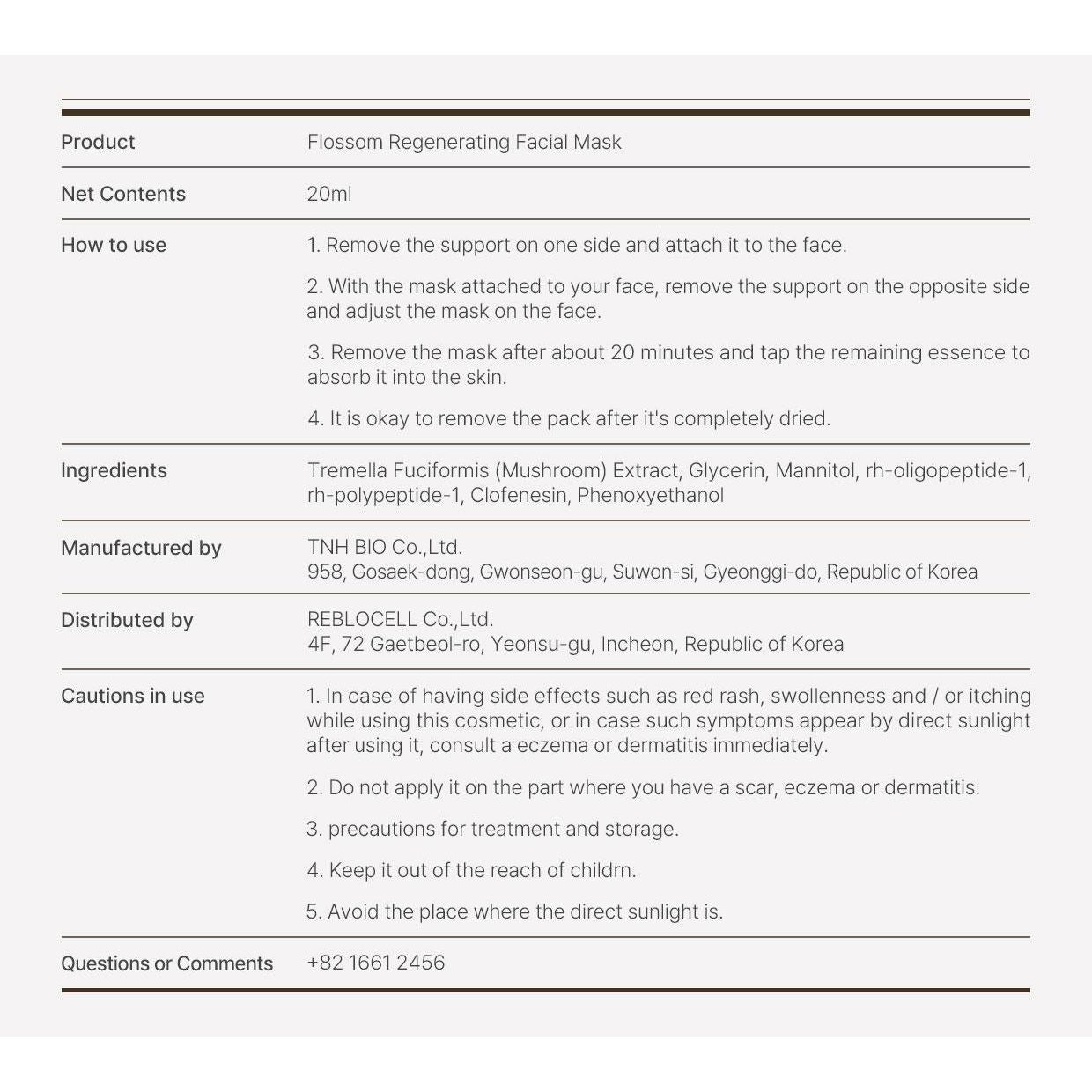 Reblocell Flossom Regenerating Facial Mask 1 Sheet-Regeneration