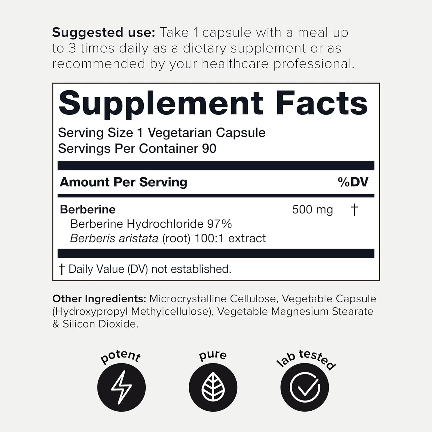 Toniiq NSF Certified Ultra High Strength Berberine Hcl from the Himalayas - 100:1 Concentrated Extract - Lab-Tested 97% Berberine Hcl - 90 Vegetarian Capsules, 500 Mg per Capsule