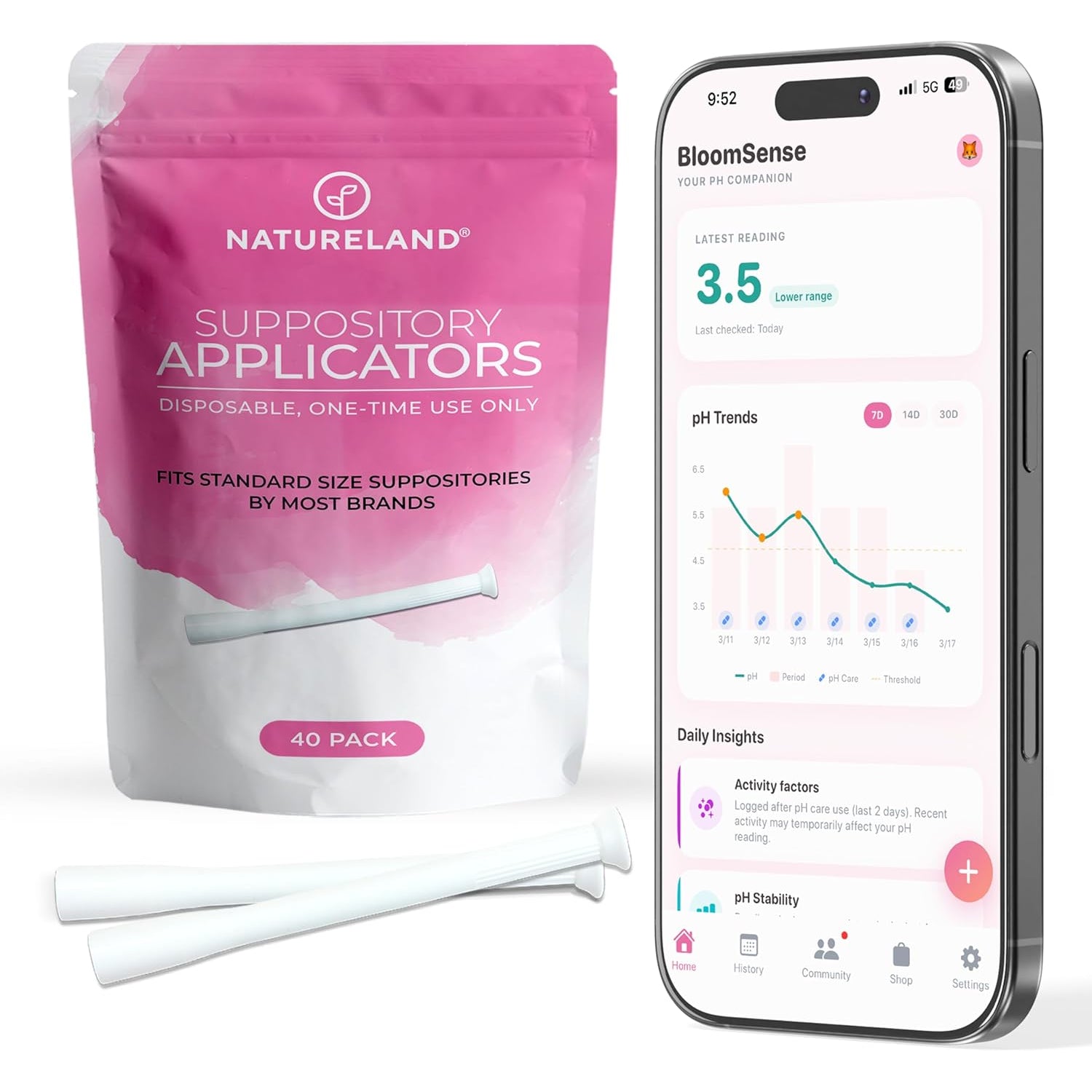 Natureland Disposable Vaginal Suppository Applicators – 40 Count | Individually Wrapped | Large Tip | Silky Smooth Comfort Tip | Intimate Care
