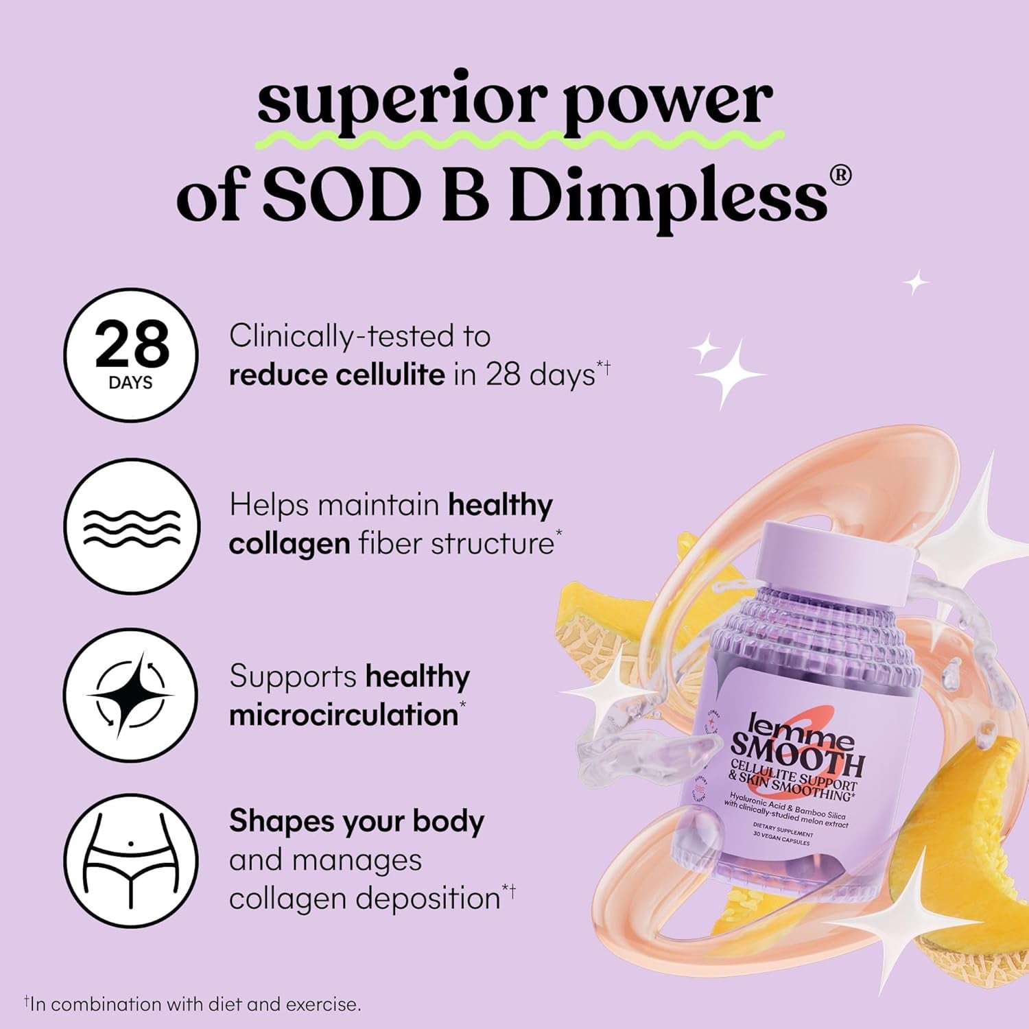 Smooth anti Cellulite Capsules for Women, Smooth Legs & Thighs, Reduce Cellulite & Crepey Skin W/Clinically Studied SOD & Silica (1 Month Supply 30 Ct)