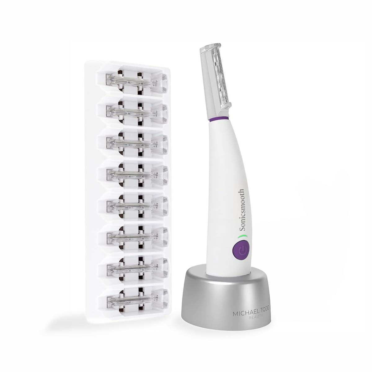 Michael Todd Beauty Sonicsmooth Dermaplane Razor for Women Face + Eyebrow Trimmer Dermaplaning System - Peach Fuzz Remover - 8 Weeks of Dermaplaning Blades