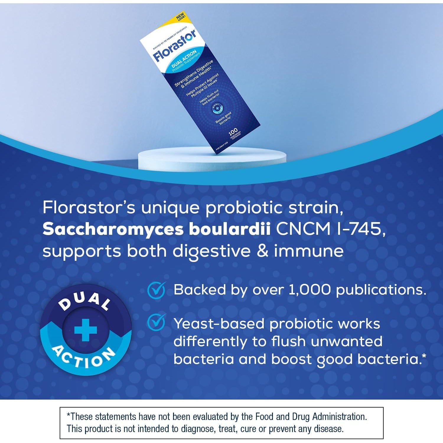 Florastor Probiotics for Digestive and Immune Health, 100 Capsules, Probiotics for Women & Men, Helps Flush Out Bad Bacteria, Boosts the Good with Our Unique Strain Saccharomyces Boulardii