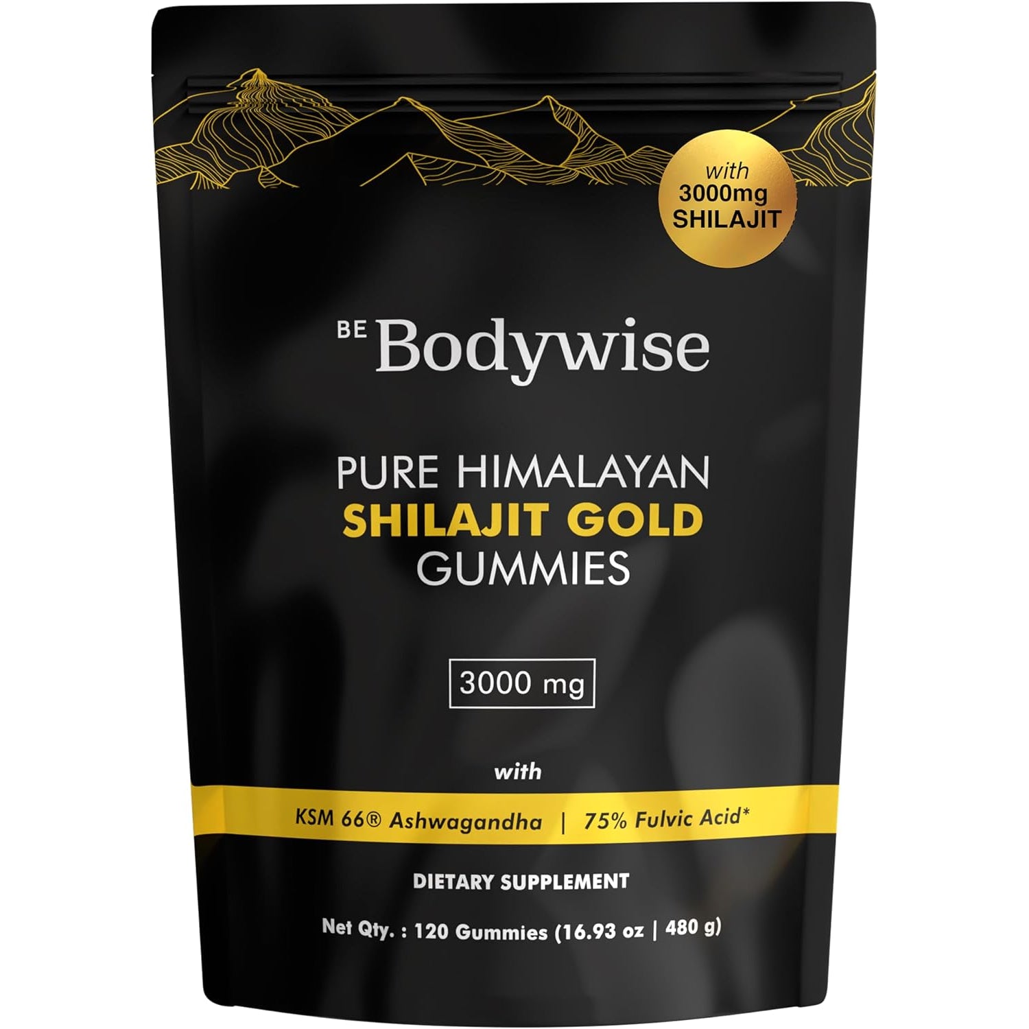 Be Bodywise Pure Himalayan Shilajit Gummies Gold I No Added Sugar I Ashwagandha, Gokshura| Fulvic Acid & 85+ Trace Minerals I for Men, Women I Non-Gmo I 100% Natural & Organic I 120 Gummy I Pouch