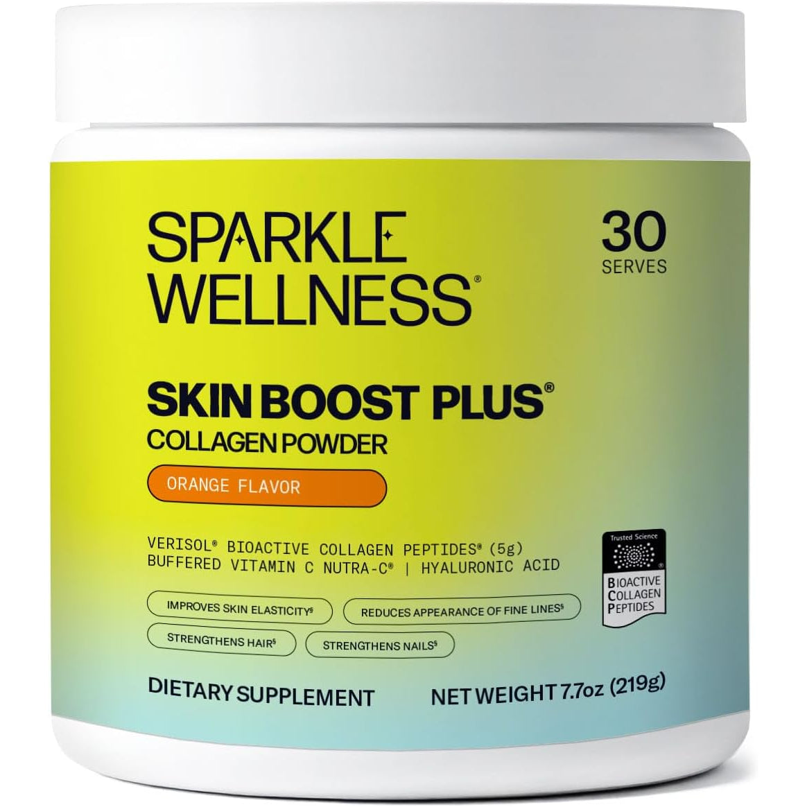 Sparkle Wellness VERISOL Bioactive Hydrolyzed Collagen Peptides | Collagen Powder Supplement with Vitamin C & Hyaluronic Acid for Hair, Skin, and Nail Health | Skin Boost plus (Orange) [30-Serves]